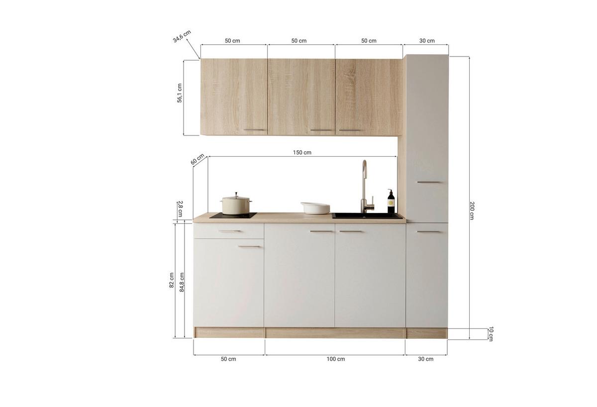 Küchenblock Ingrid m. Gerät Schwarz - Eichefarben/Schwarz, Design, Holzwerkstoff/Kunststoff (180cm) - Respekta