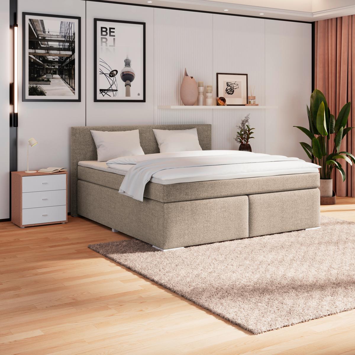 BOXSPRING KREVET MIRA - cappuccino/gri, Konventionell, lemn/metal (180/200cm) - Best Price