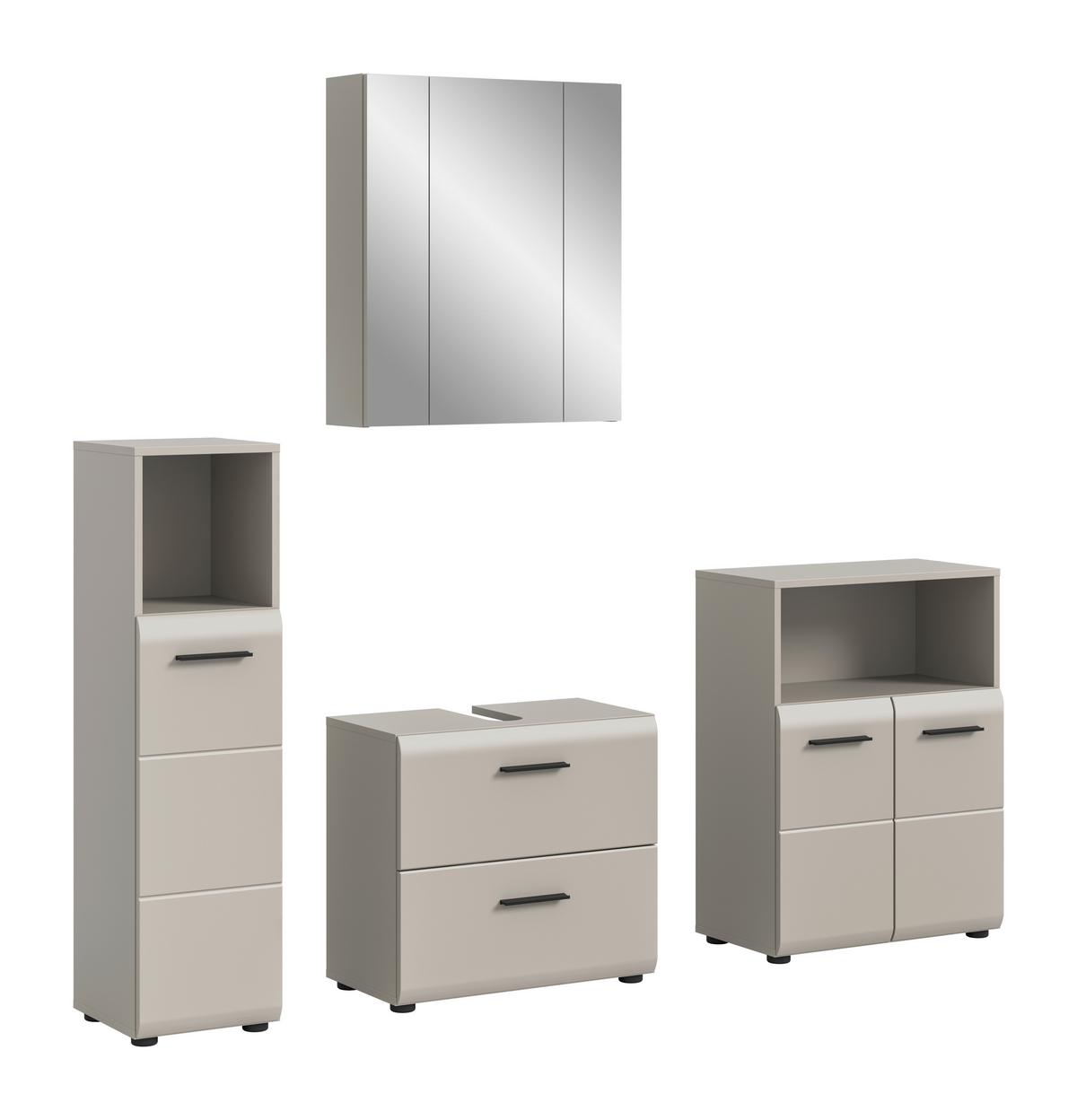 Badezimmer Ice Kaschmir 4-teilig - Kaschmir/Schwarz, Trend, Glas/Holzwerkstoff (150cm) - MID.YOU