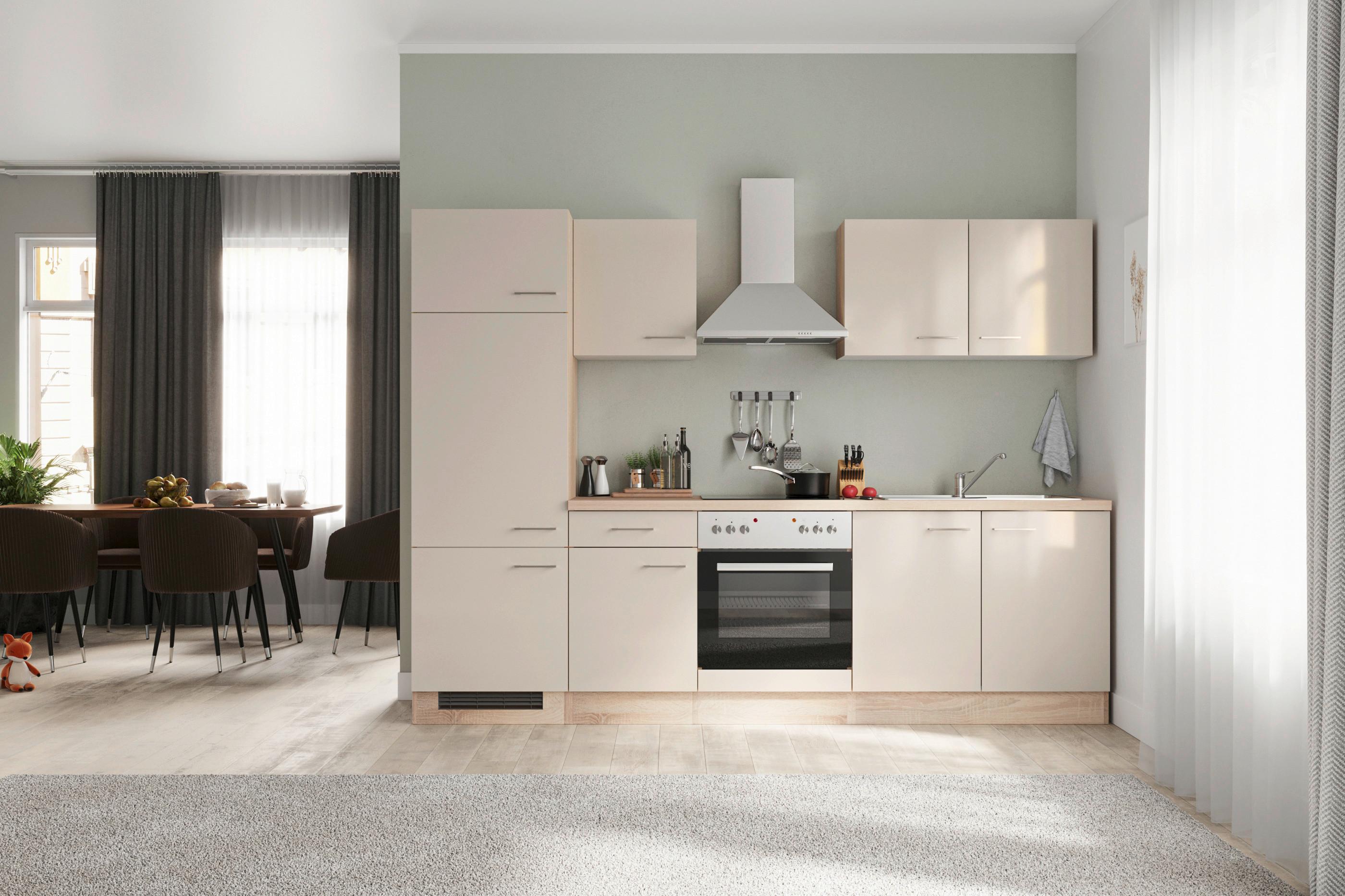 Küchenblock Nepal mit Geräten Eiche Kaschmir B: ca. 270 cm - Kaschmir/Edelstahlfarben, MODERN, Holzwerkstoff/Metall (270cm) - FlexWell