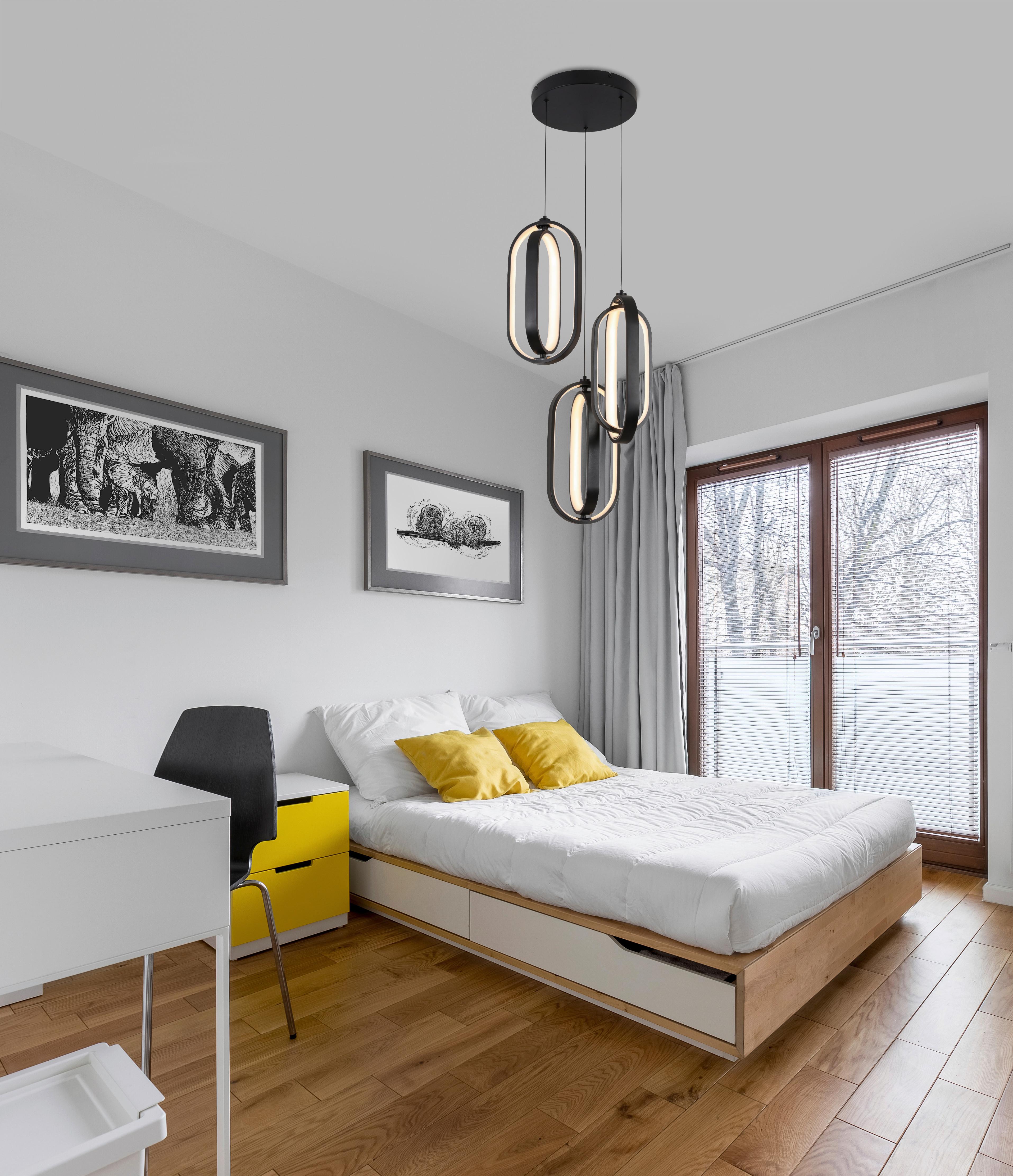 LAMPA WISZĄCA LED NIMA - czarny, Design, tworzywo sztuczne/metal (34/250cm) - Novel