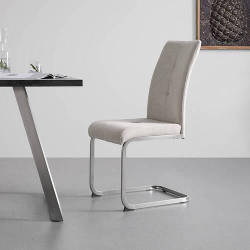 Schwingstuhl Lucie Sandfarben Webstoff Gepolstert - Sandfarben/Chromfarben, MODERN, Holz/Textil (42,5/98/45cm) - Bessagi Home