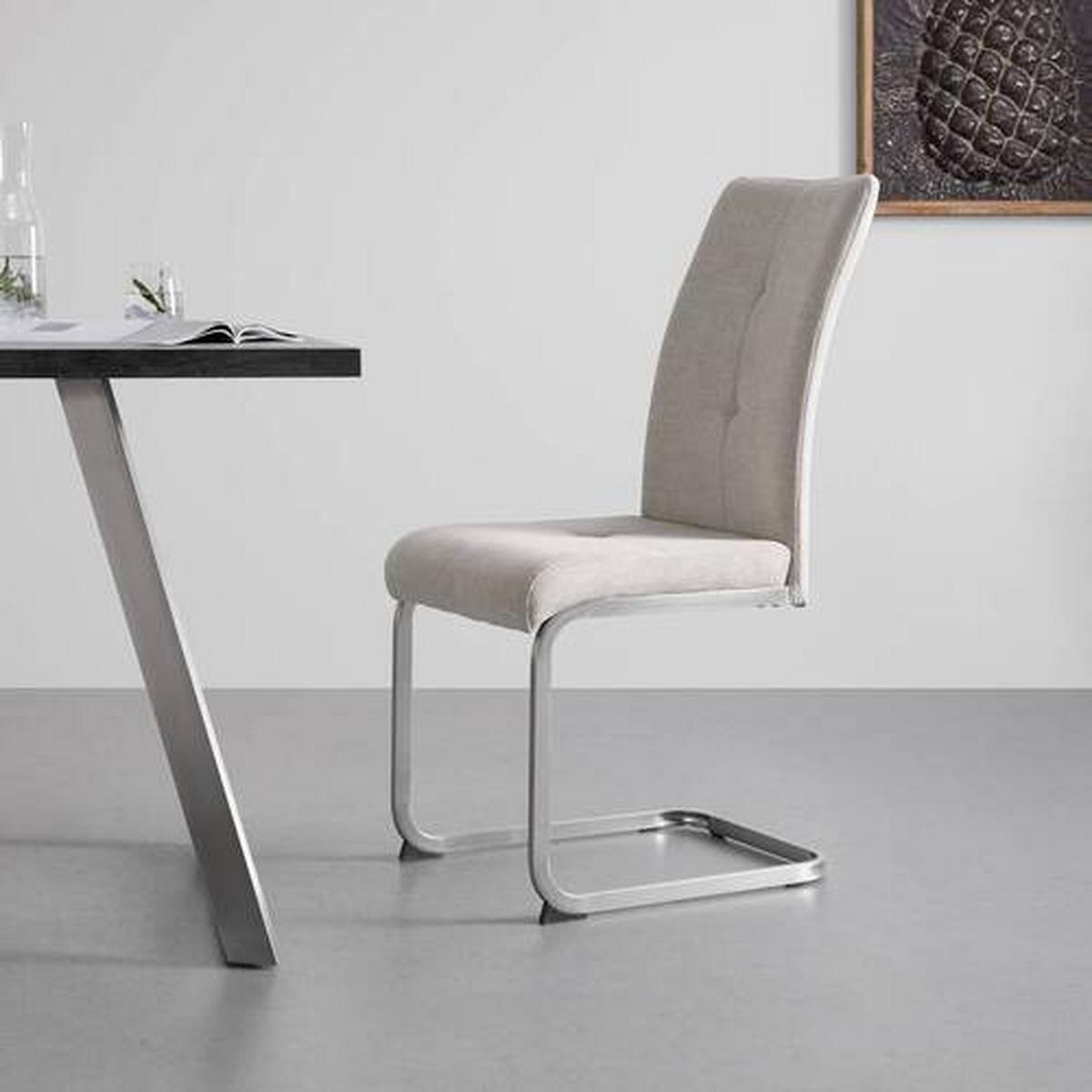 Schwingstuhl Lucie Sandfarben Webstoff Gepolstert - Sandfarben/Chromfarben, MODERN, Holz/Textil (42,5/98/45cm) - Bessagi Home
