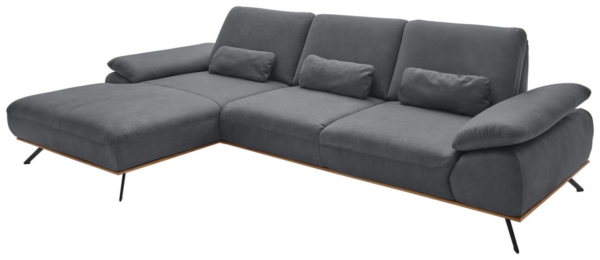 Wohnlandschaft Erling Graphitfarben - Beige/Graphitfarben, MODERN, Leder/Metall (187/89/322cm) - Premium Living