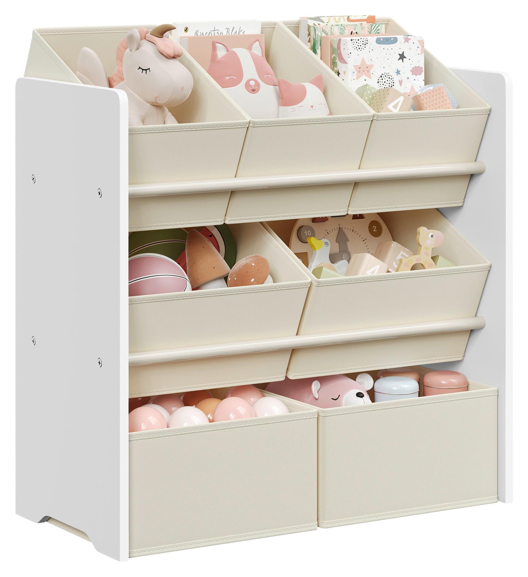 Kinderregal in Weiß, Beige ca. 62,5x60x29,5 cm - Beige/Weiß, MODERN, Holzwerkstoff/Textil (62,5/60/29,5cm) - MID.YOU
