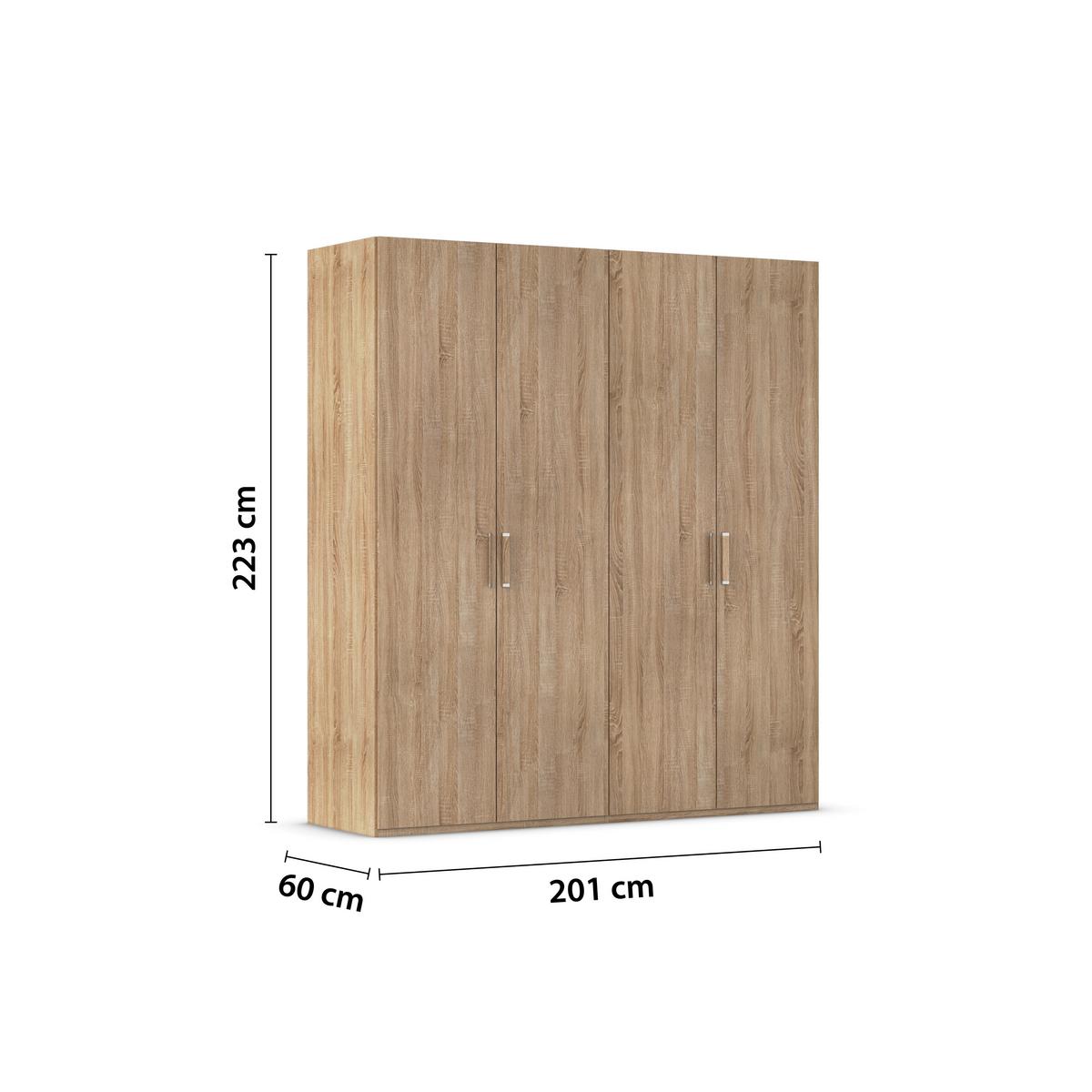 Omara S Klasičnimi Vrati Evelyn, Barva Hrasta - srebrne barve/hrast sonoma, Design, umetna masa/leseni material (201/223/60cm) - Novel