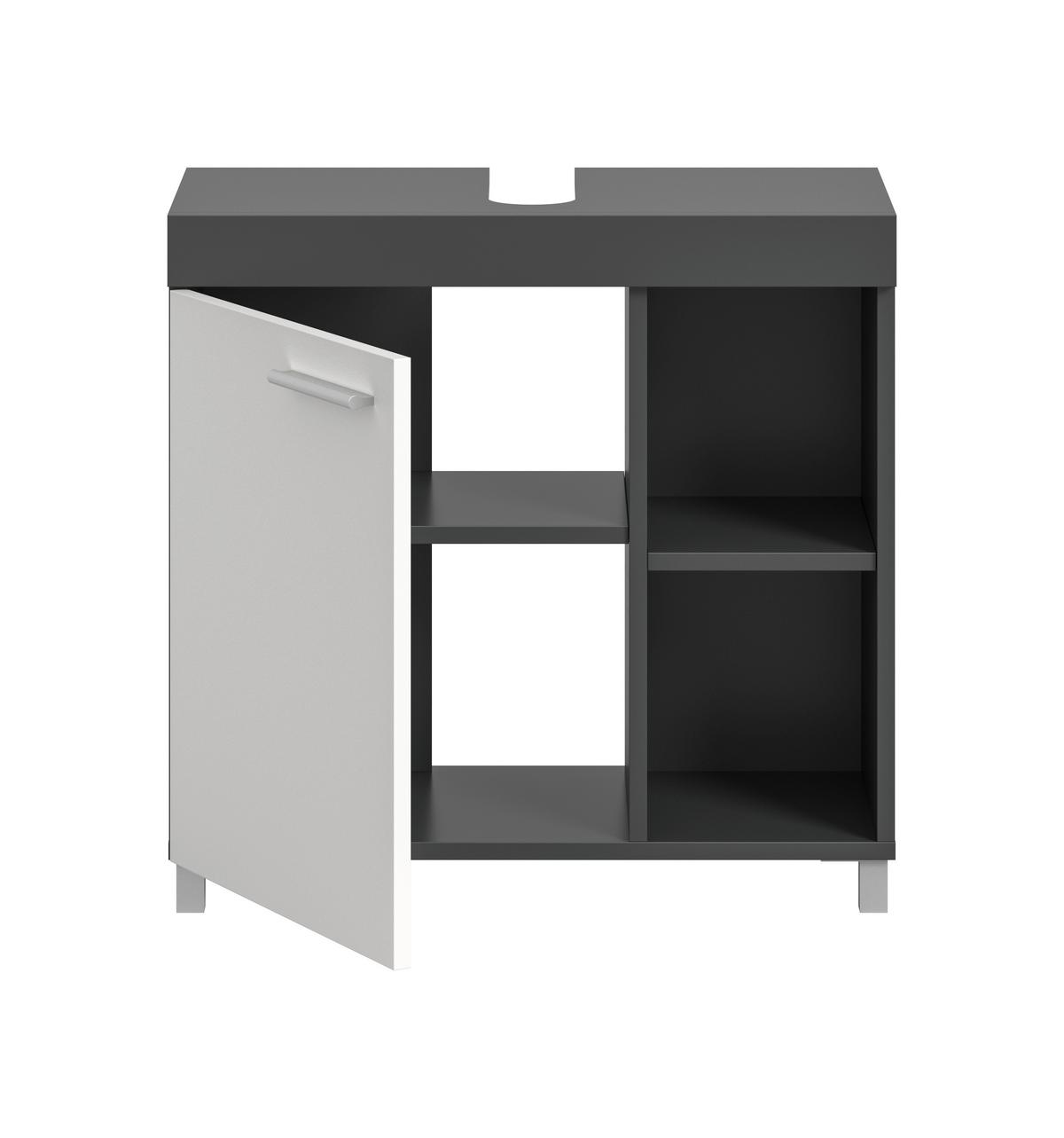 Waschbeckenunterschrank NOAH Anthrazit, Weiß - Anthrazit/Silberfarben, Trend, Holzwerkstoff/Kunststoff (65/63/31cm) - MID.YOU
