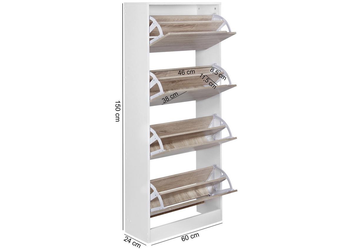 Schuhkipper "WL5.036", weiss/braun - Weiß/Sonoma Eiche, KONVENTIONELL, Holzwerkstoff (60/150/24cm) - MID.YOU