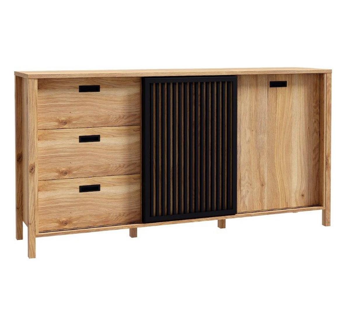 Comodă JYTANA - culoare lemn stejar/negru, Modern, material pe bază de lemn (174,8/91,5/40,2cm) - Premium Living