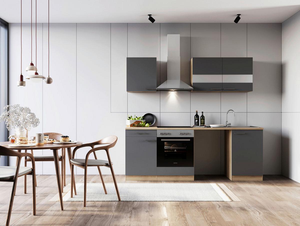 Kuhinjski Blok Z Aparati Merle, 220cm - barve nerjavečega jekla/siva, Basics, kovina/steklo (220cm) - Respekta