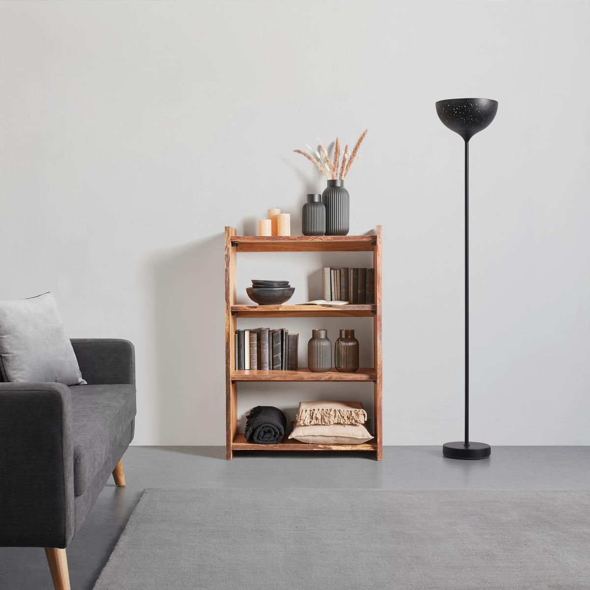 Regal in Akazienfarben - Schwarz/Akaziefarben, Natur, Holz (80/120/38cm) - Premium Living