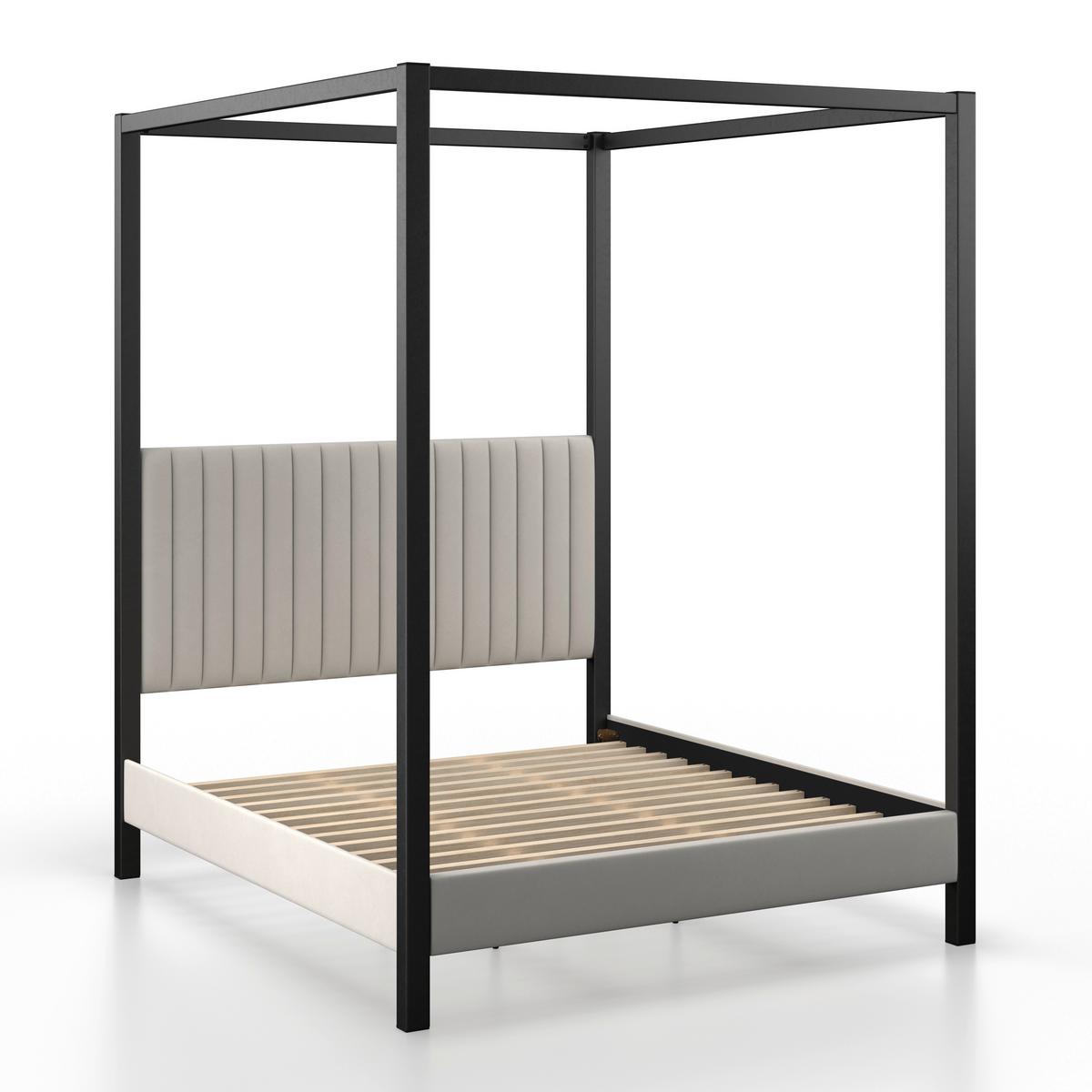 Oblazinjena Postelja Mona - svetlo rjava/črna, Moderno, kovina/tekstil (180/200cm) - Bessagi Home