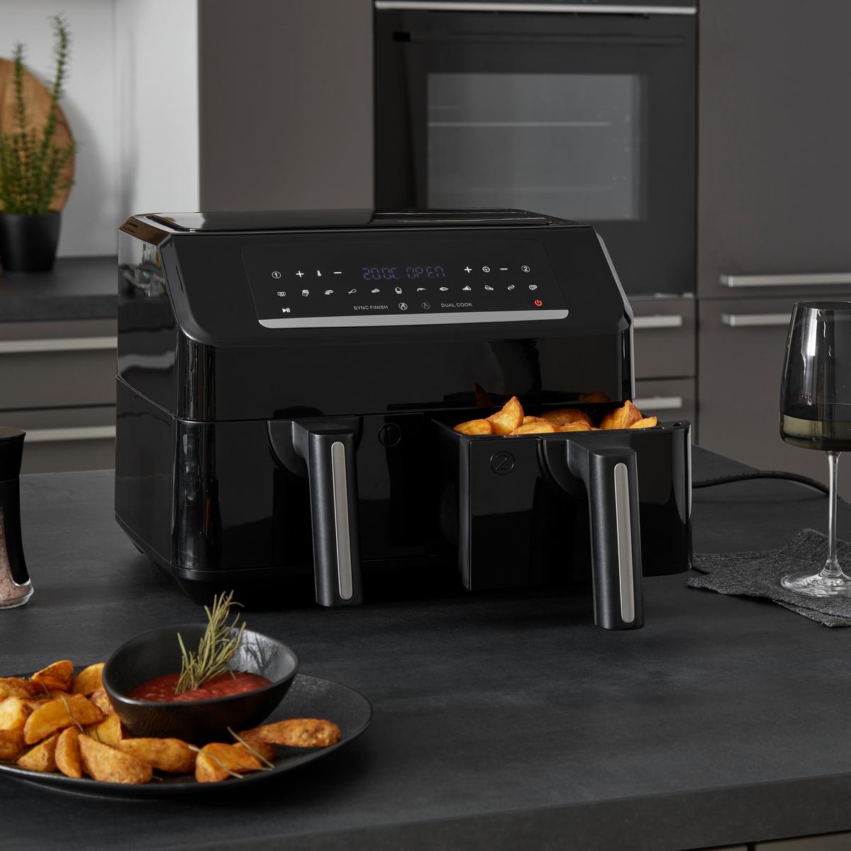Heißluftfritteuse Juta in Schwarz max. 2400 Watt - Schwarz, KONVENTIONELL, Kunststoff (38/34,6/29,5cm) - Insido