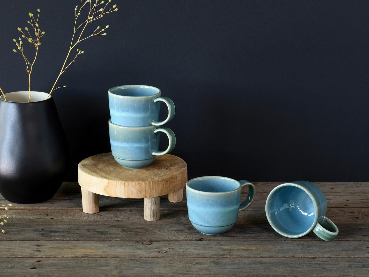 Set Skodelic Yuki Uno, 4-Delni - modra/zelena, Basics, keramika (370ml) - Creatable