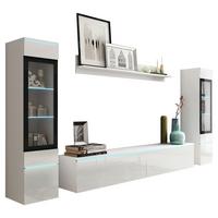 Wohnwand Vera 4-tlg. ca. 240x130 cm Weiß - Weiß Hochglanz/Weiß, LIFESTYLE, Glas/Holzwerkstoff (240/130/33cm) - P & B