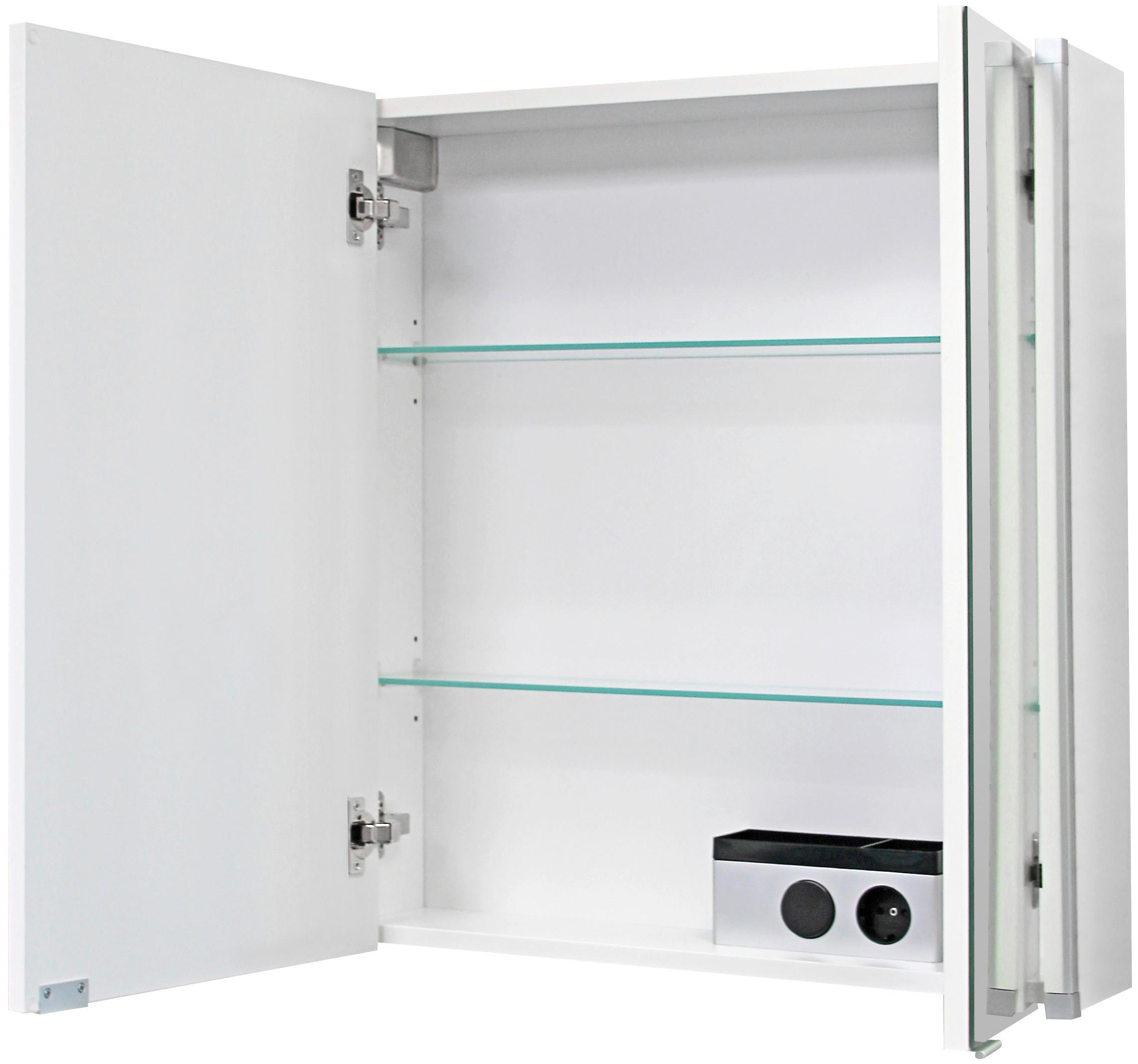 Spiegelschrank LED-Line 2 türig ca. 61x67 cm Weiß - Alufarben/Weiß, MODERN, Glas/Holzwerkstoff (61/67/16,5cm) - MID.YOU