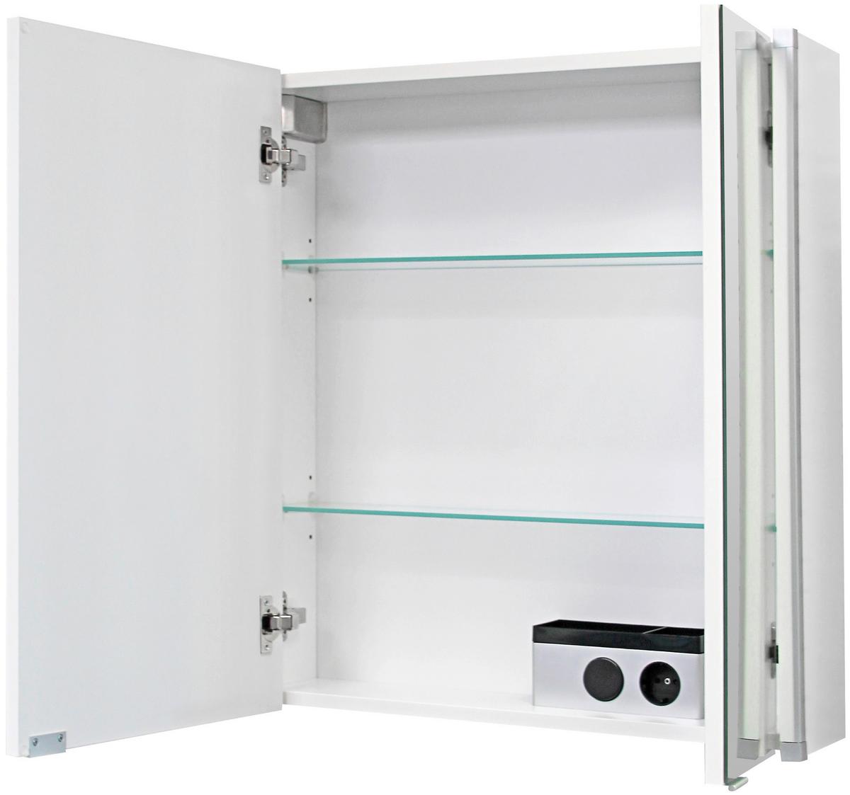 Spiegelschrank LED-Line 2 türig ca. 61x67 cm Weiß - Alufarben/Weiß, MODERN, Glas/Holzwerkstoff (61/67/16,5cm) - MID.YOU