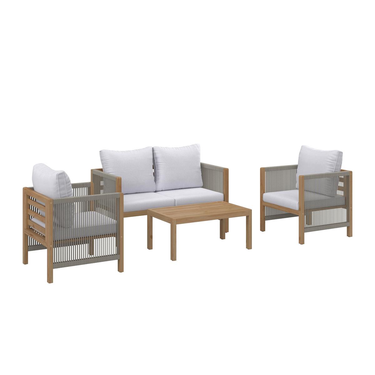 Loungegarnitur Effie Hellgrau Holz/Textil - Hellgrau, Modern, Holz/Kunststoff (124/64,5/63,5cm) - Bessagi Garden