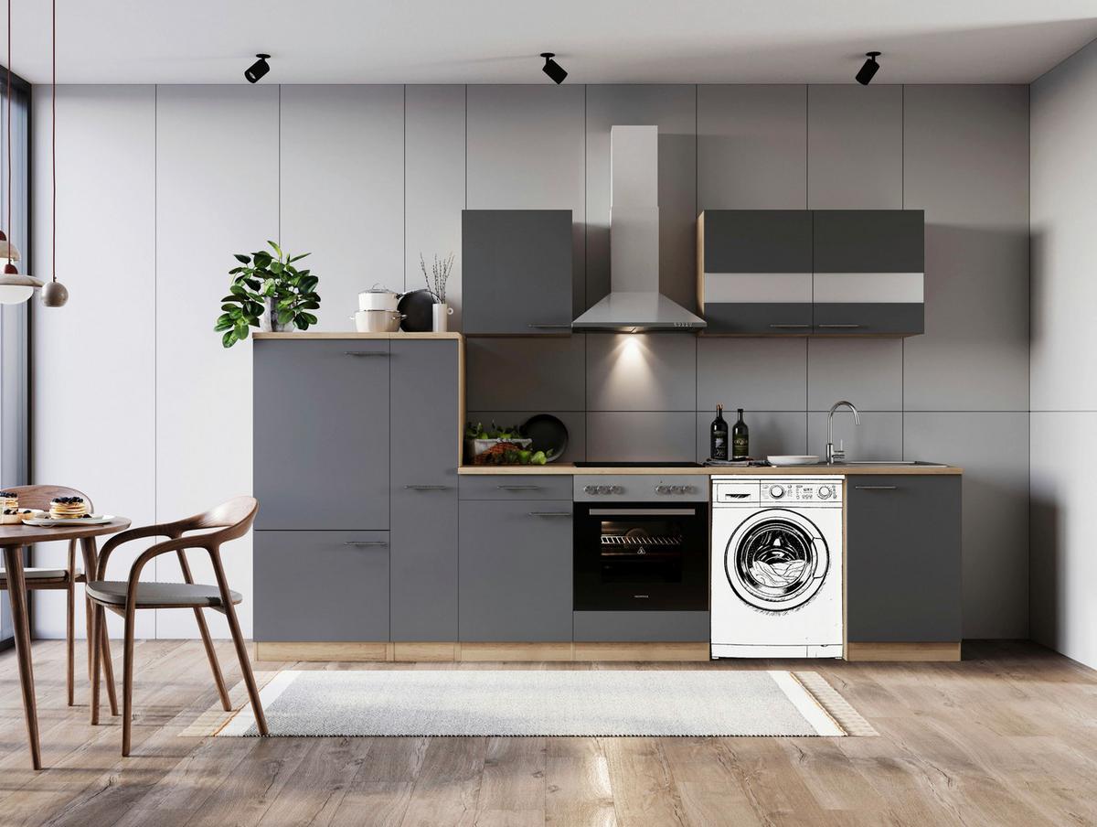 Kuhinjski Blok Z Aparati Merle, 310cm - barve nerjavečega jekla/siva, Basics, kovina/steklo (310cm) - Respekta