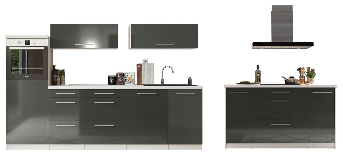 Inselküche Premium Grau Hoch glanz m.Geräten B: ca. 280 cm - Weiß/Grau, MODERN, Holzwerkstoff/Metall (280/160cm) - Respekta