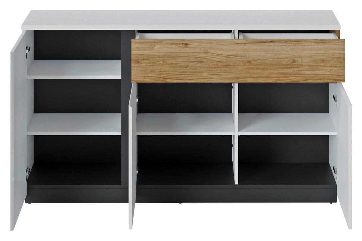 Komoda Novena - bijela/boje hrasta, Trend, drvni materijal/plastika (155/87/40cm) - Modern Living
