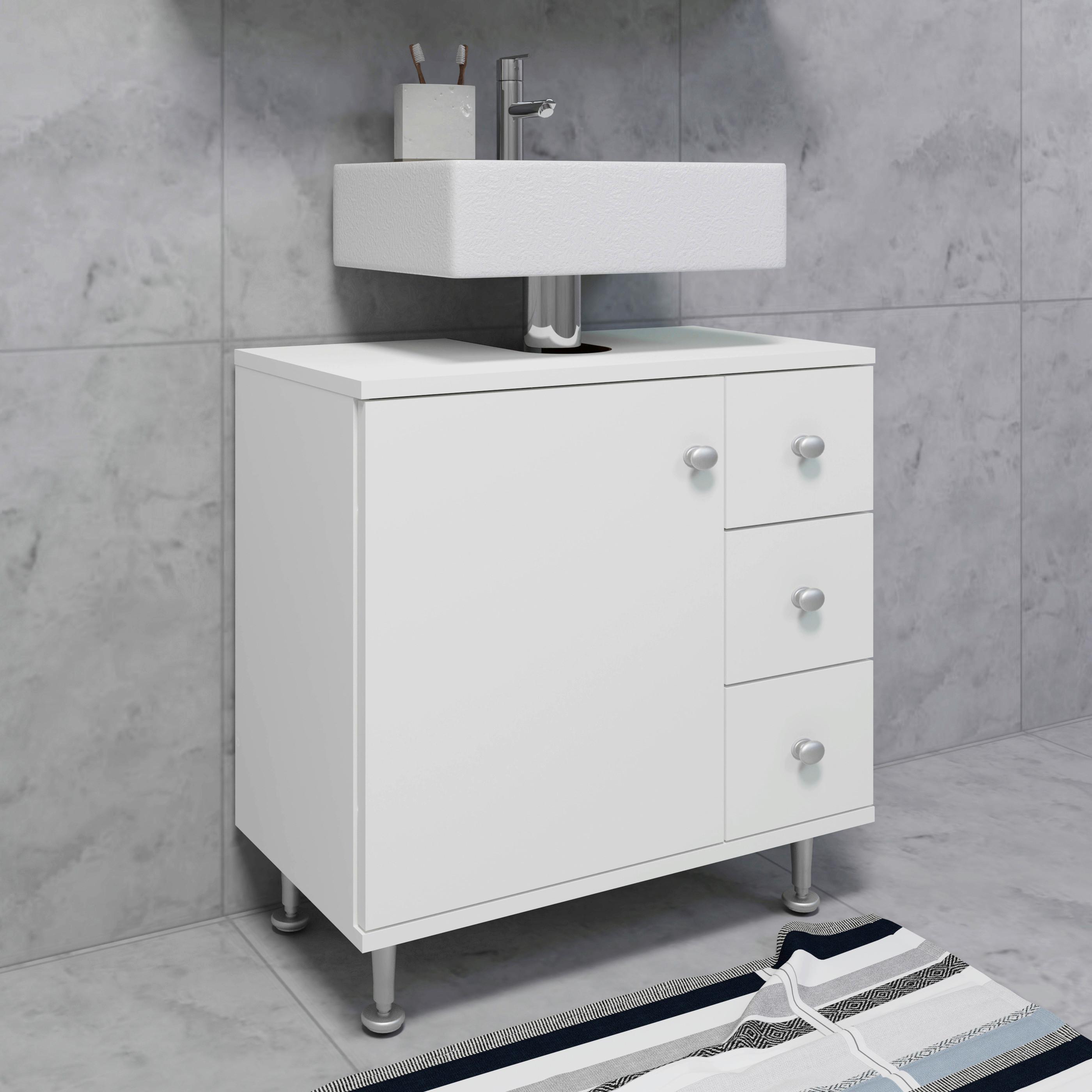 WASCHBECKENUNTERSCHRANK NILOSI M - Weiss/Silberfarben, Modern, Holzwerkstoff/Kunststoff (60/61/33cm) - MID.YOU