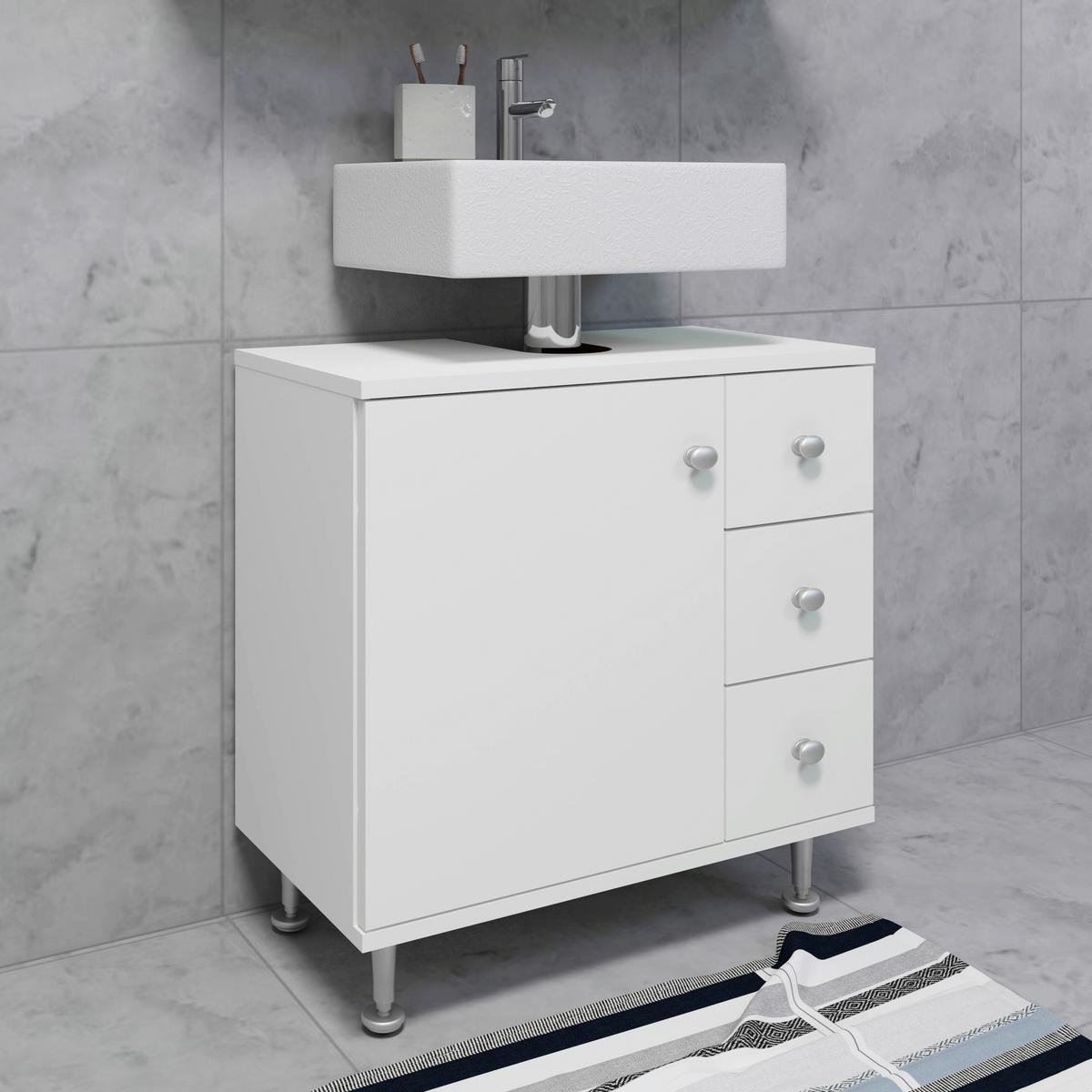 Omarica Za Pod Umivalnik Nilosi M, Bela - srebrne barve/bela, Moderno, umetna masa/leseni material (60/61/33cm) - MID.YOU