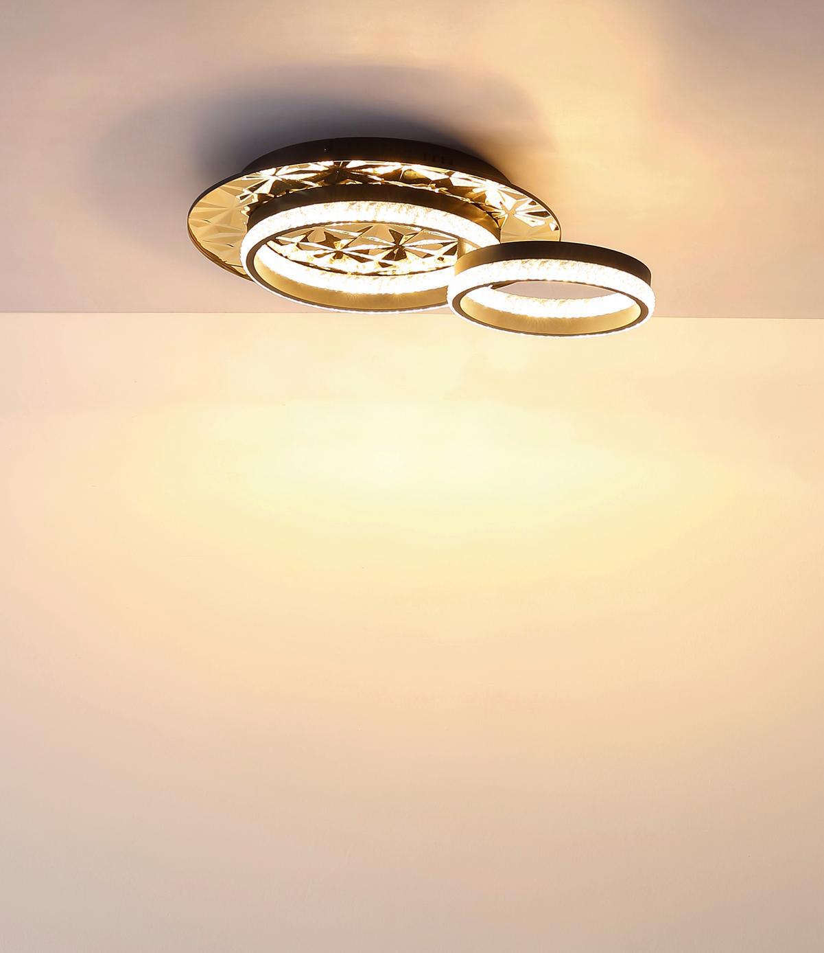 LED-DECKENLEUCHTE 67361G DELLA II - Klar/Goldfarben, Design, Kunststoff/Metall (50,5/40/14cm) - Globo