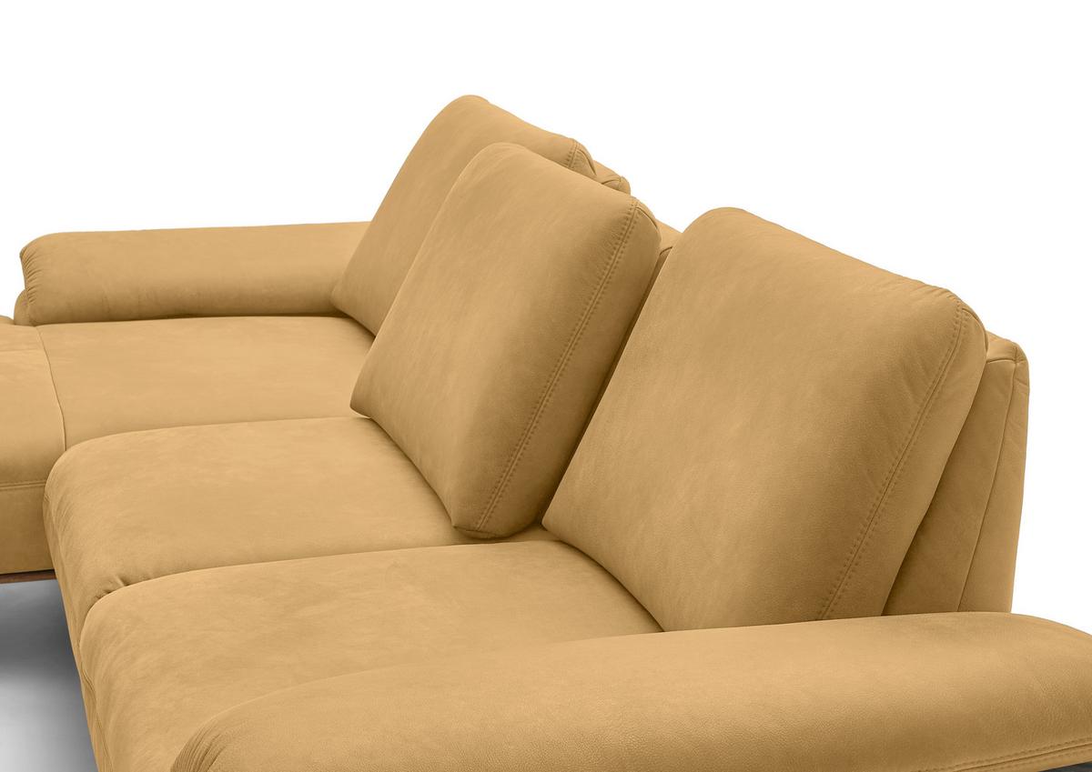 Wohnlandschaft Erling Dunkelgelb - Beige/Dunkelgelb, MODERN, Leder/Metall (187/89/322cm) - Premium Living