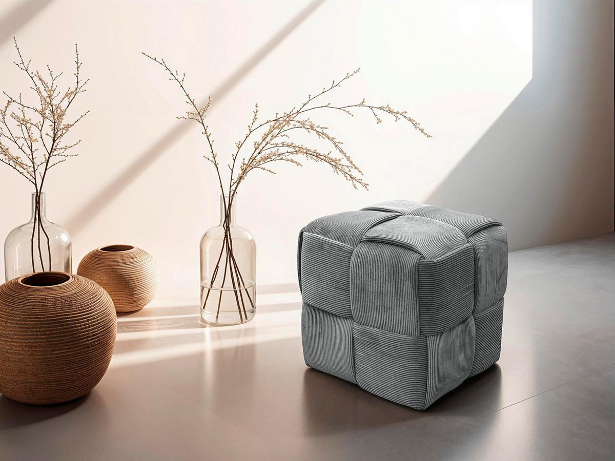 Pouf URBAN Grau, Cord - Grau, Design, Textil (40/41/40cm) - MID.YOU