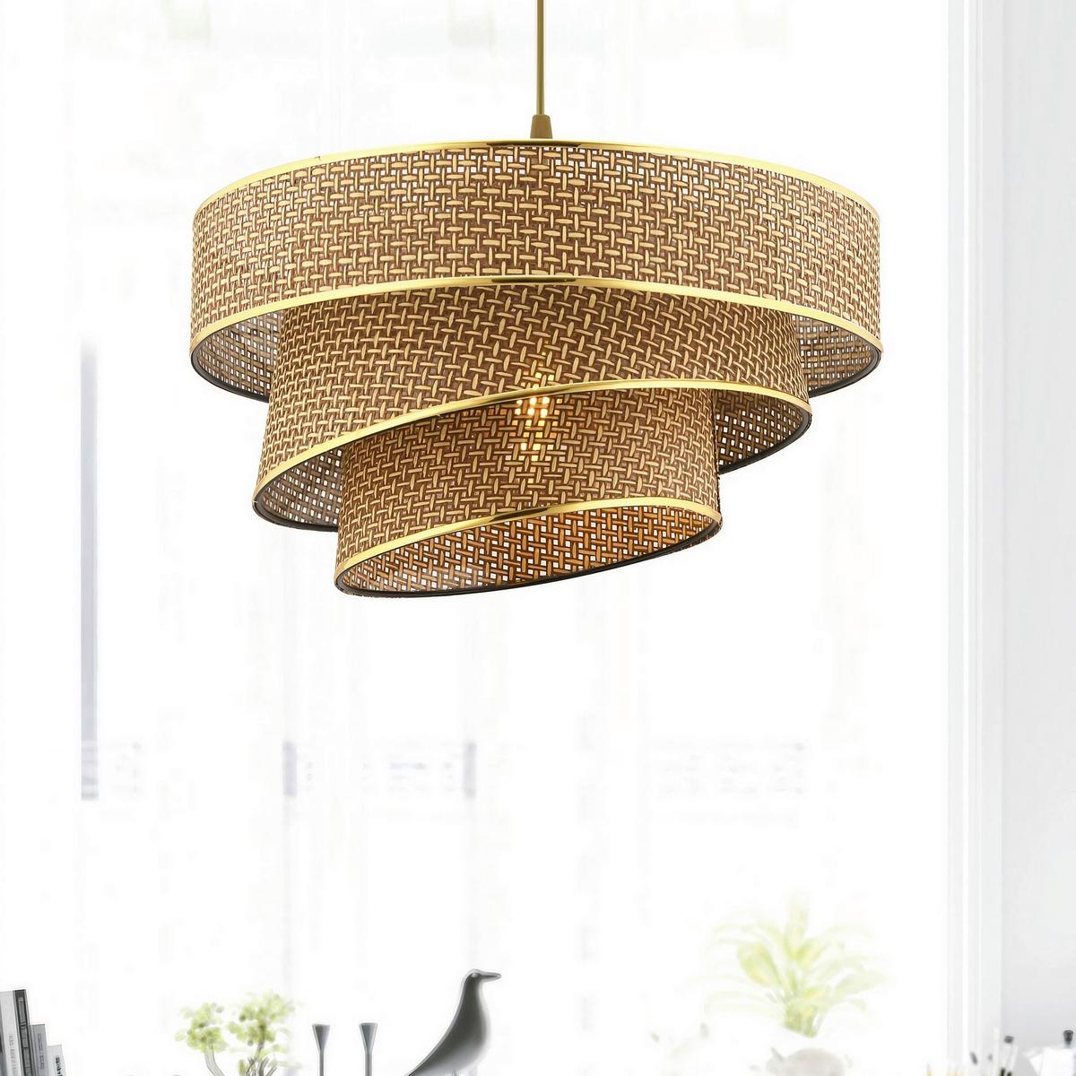 LAMPA WISZĄCA COUPER HAZERAN - BEIGE, GOLD - beżowy/kolor złoty, Design, metal/tkanina (40/72cm) - P & B