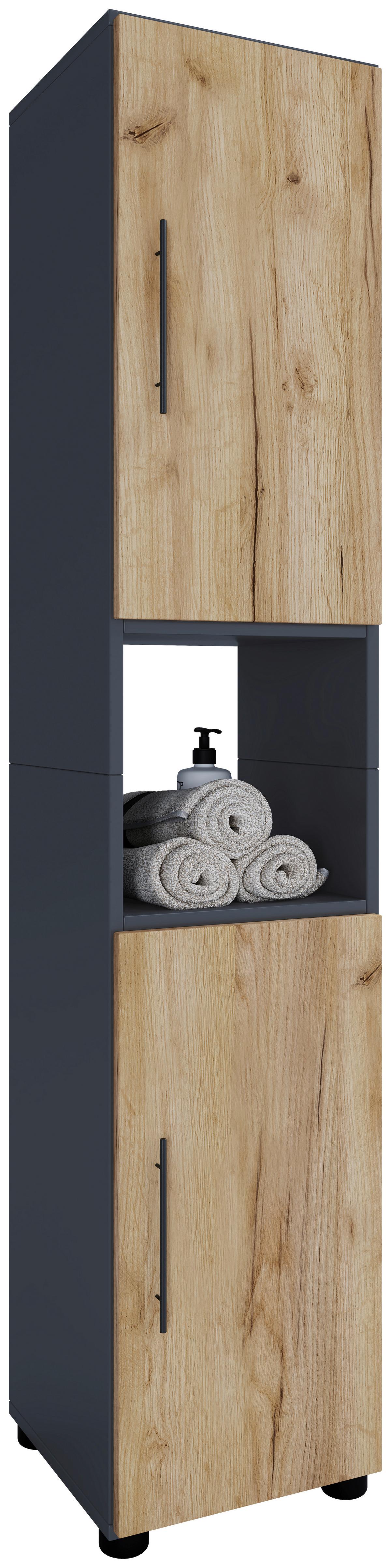 Hochschrank Flandu ca. 31x160 cm Honigeiche/Anthr - Honigeiche/Schwarz, MODERN, Holzwerkstoff/Kunststoff (31/160/30cm) - MID.YOU