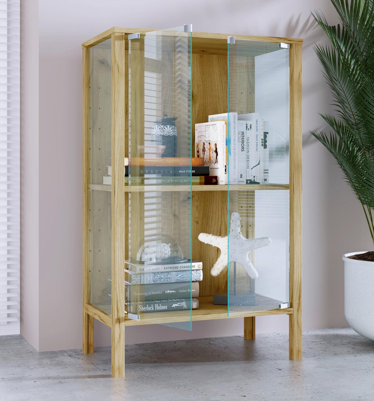 Vitrine Jensol Honigeiche/Klar - Honigeiche/Klar, Design, Glas/Holzwerkstoff (60/80/35cm) - Livetastic