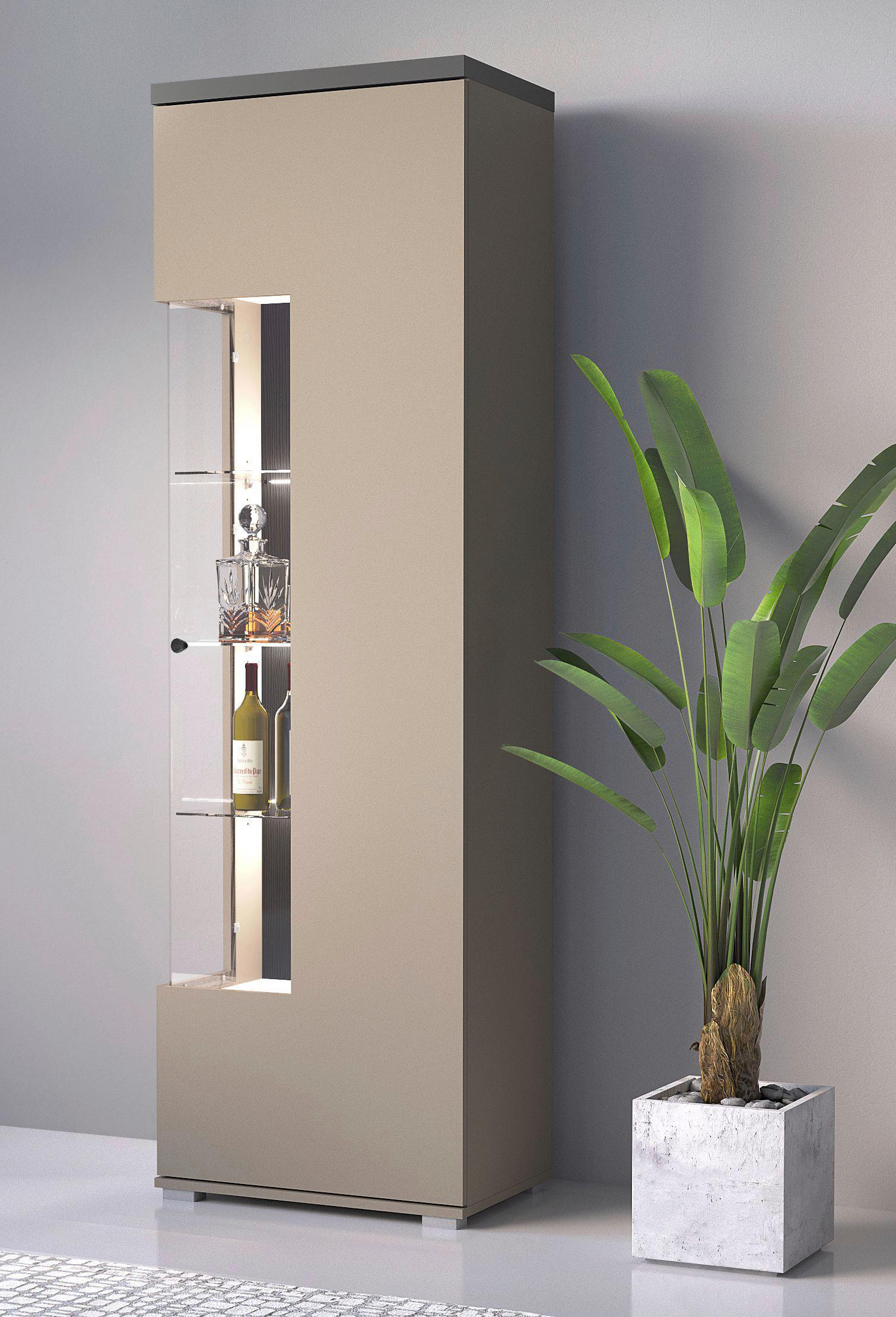 Vitrin Serio - antracit/homok, Basics, faalapú anyag/Üveg (55/180/36cm)