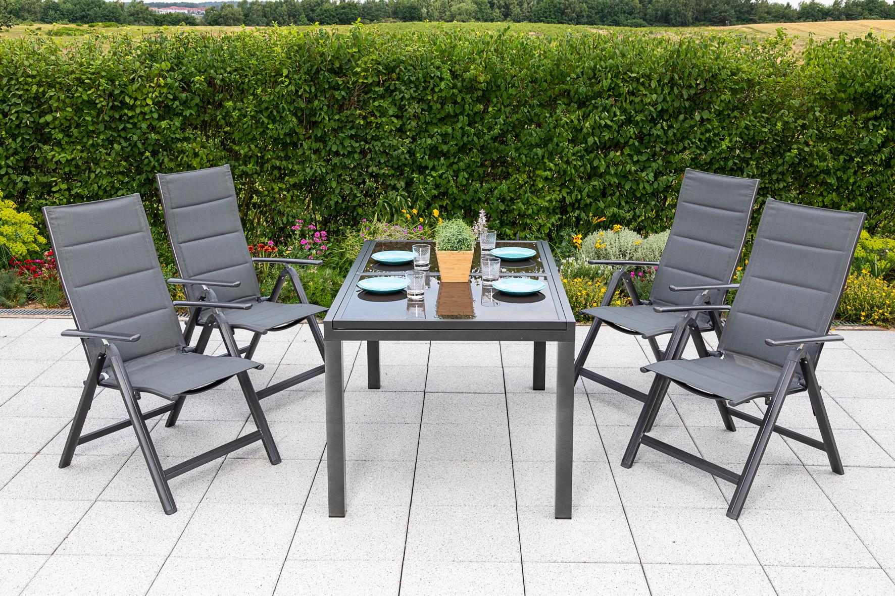 Gartentisch ausziehbar ca. 180x90 cm Alu/Glas - Graphitfarben/Braun, MODERN, Glas/Metall (120-180/90/75cm) - Gardenson