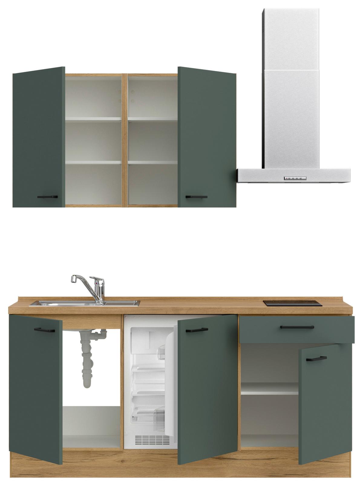 Küchenblock Easytouch m. Geräten Dunkelgrün - Dunkelgrün/Eichefarben, MODERN, Holzwerkstoff/Metall (180cm) - Nobilia