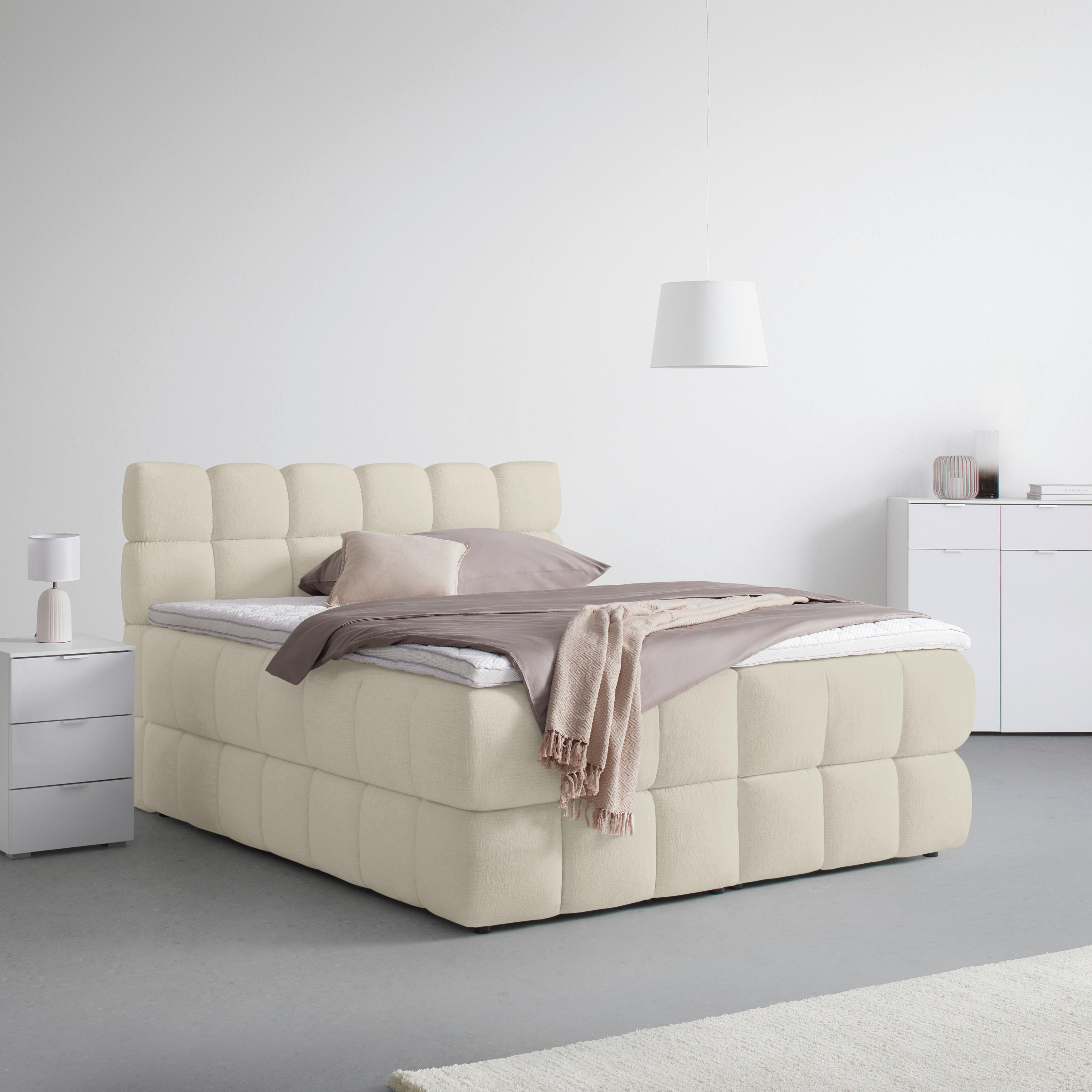 Boxspringbett Bubble Box Taupe ca. 160x200cm - Taupe/Schwarz, KONVENTIONELL, Holz/Textil (160/200cm) - Premium Living