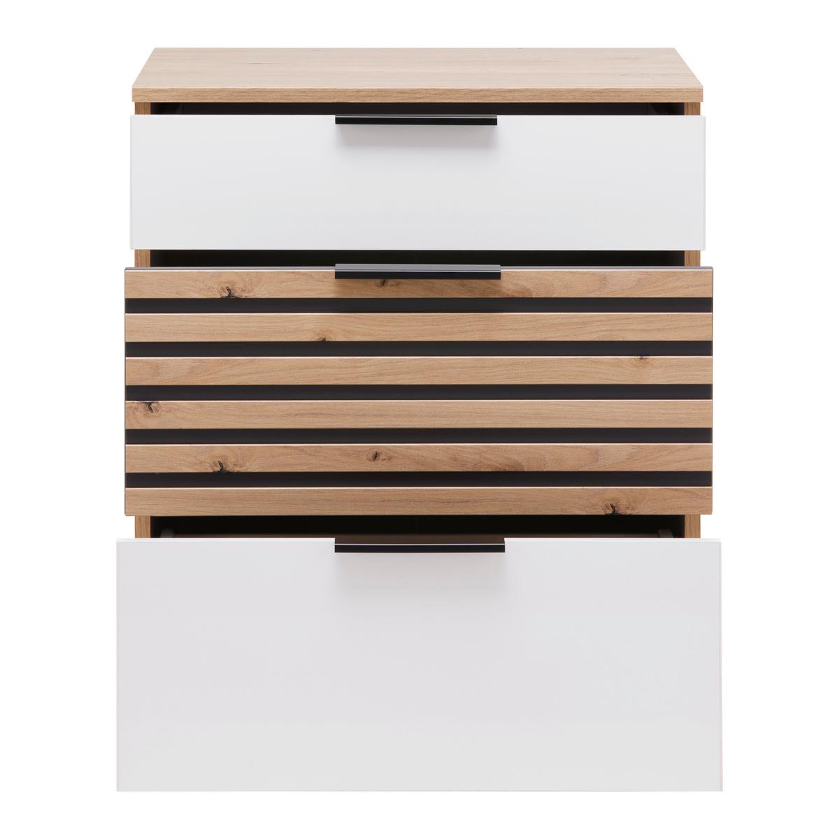 Nachtkästchen Leo Graphit/Weiß/Eiche Artisan - Schwarz/Graphitfarben, KONVENTIONELL, Holzwerkstoff/Kunststoff (54/61/41cm) - Premium Living