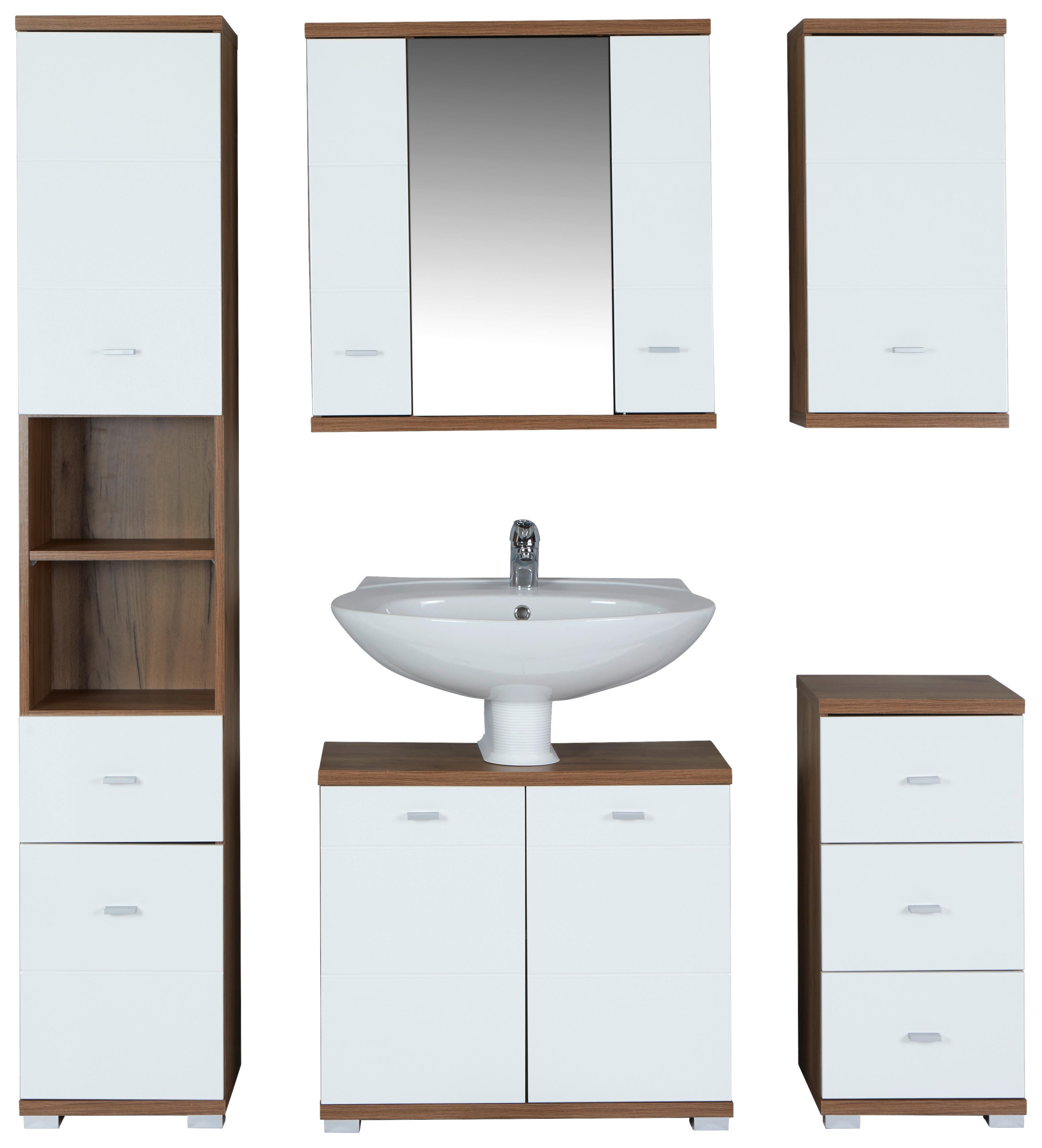 Mobilier de baie Bari - alb/culoare lemn stejar, Konventionell, material pe bază de lemn (140,5/190/32cm)