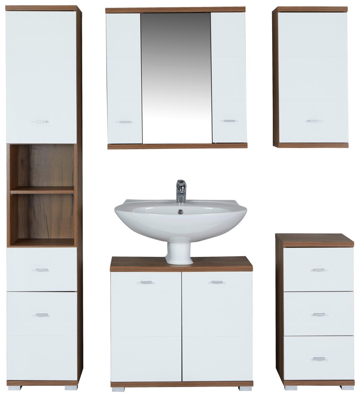 Mobilier de baie Bari - alb/culoare lemn stejar, Konventionell, material pe bază de lemn (140,5/190/32cm)