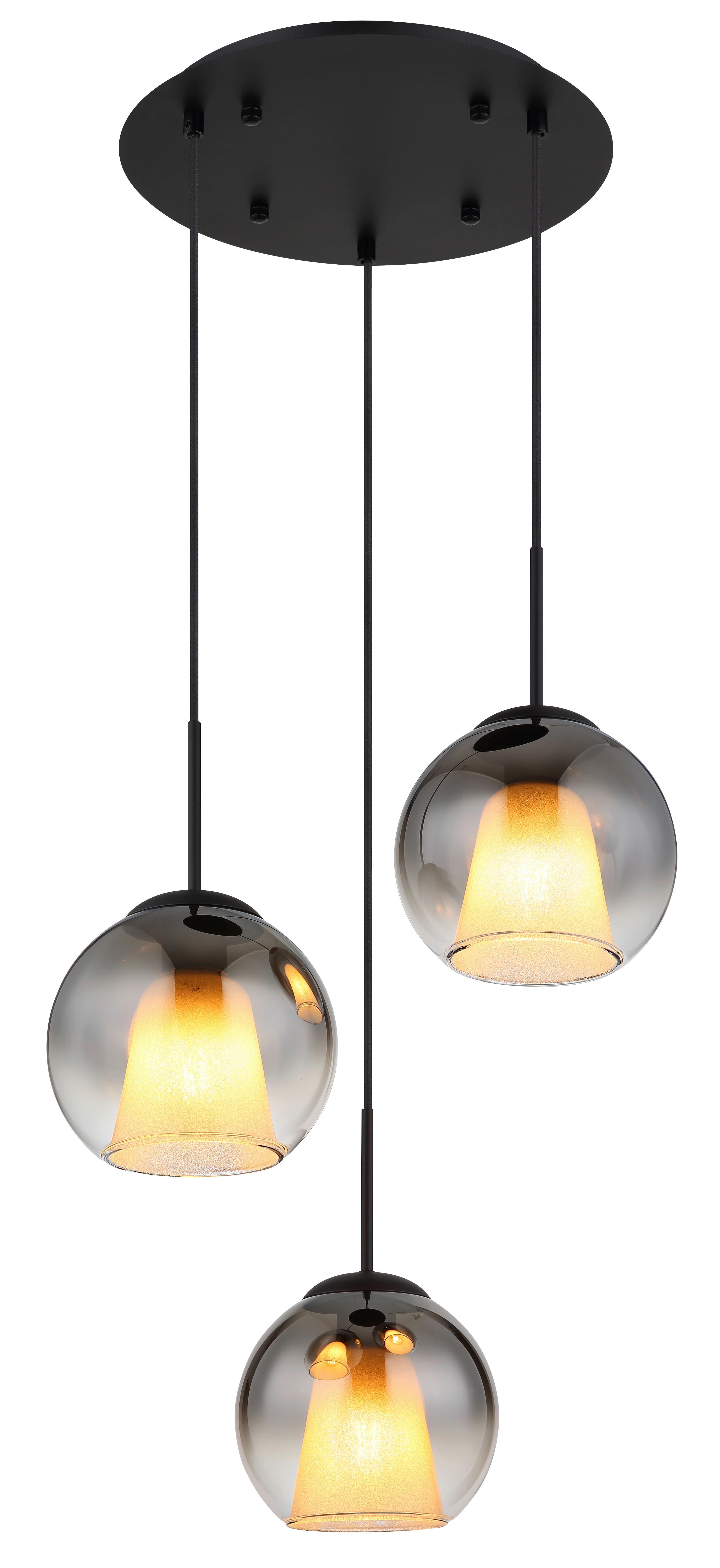 HÄNGELEUCHTE 15749-3H BARRY - Klar/Schwarz, Basics, Glas/Textil (45/120cm) - Globo