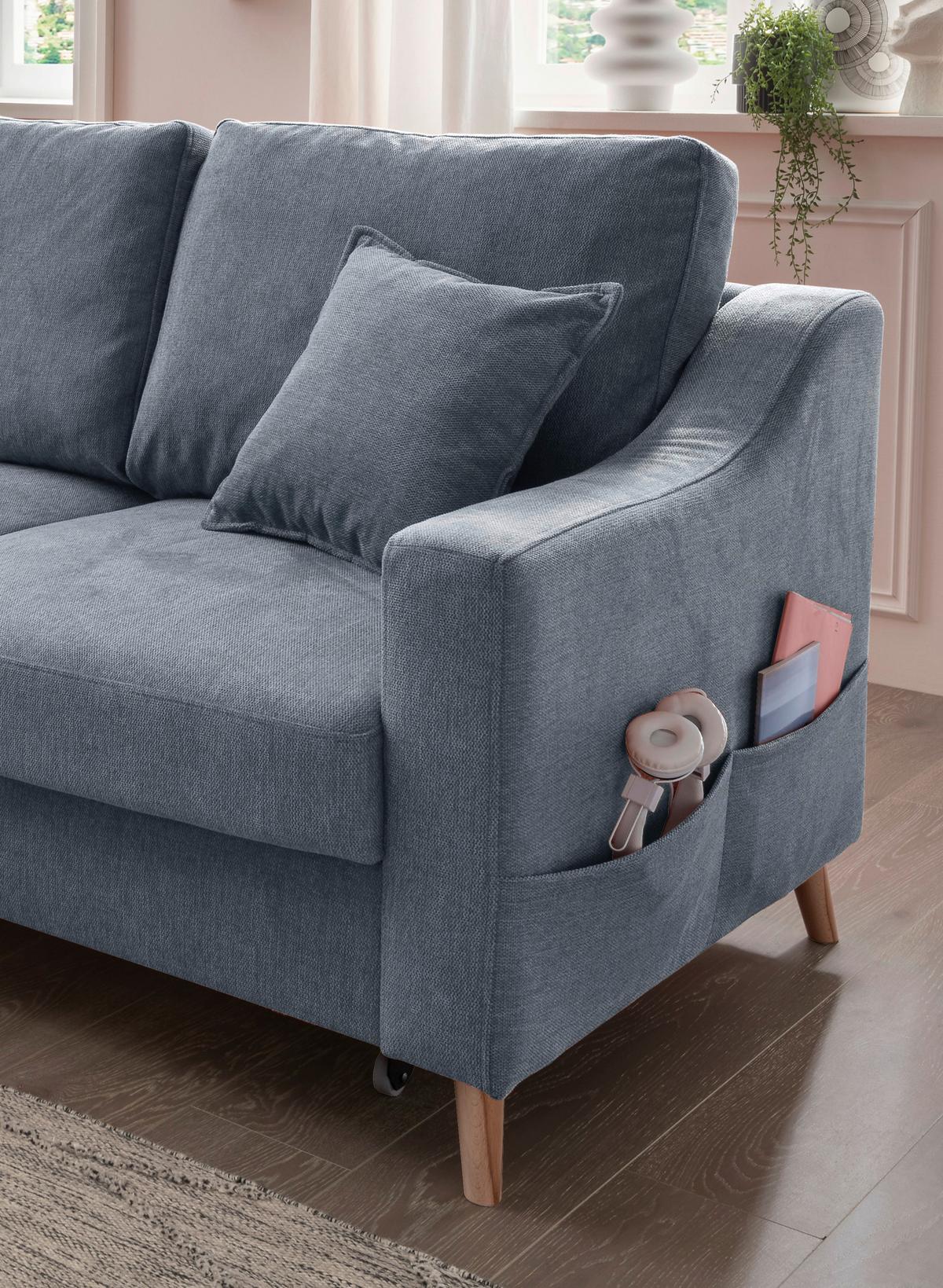 Wohnlandschaft Valentina Blau Struktur - Blau/Naturfarben, KONVENTIONELL, Holz/Textil (150/228cm) - P & B