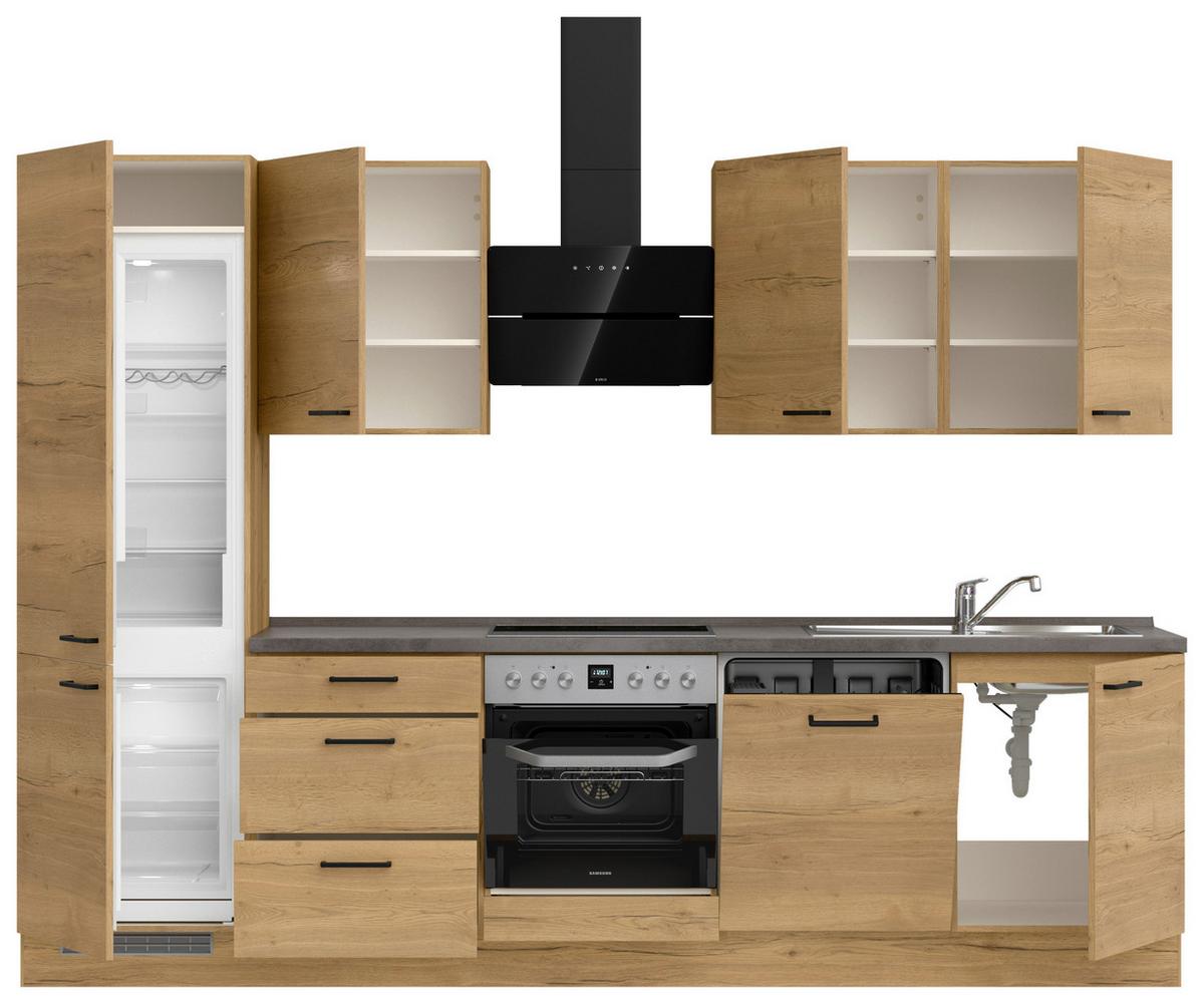 Küchenblock Structura High m. Geräten Eiche - Schieferfarben/Eichefarben, MODERN, Holzwerkstoff/Metall (300cm) - Nobilia