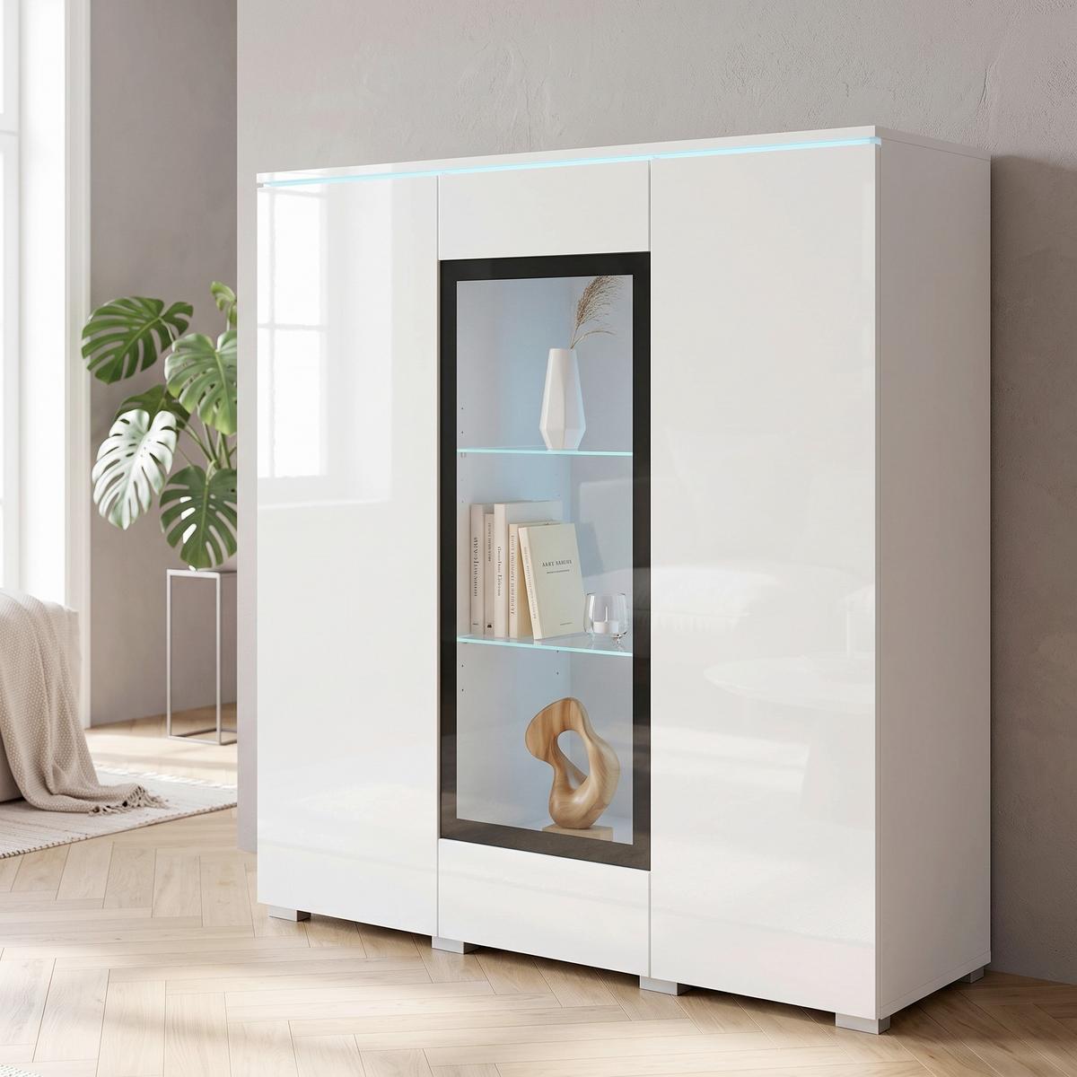 Félmagas Szekrény Vera 120 - fehér/magasfényű fehér, Trend, műanyag/faalapú anyag (120/103,3/39,5cm) - P & B