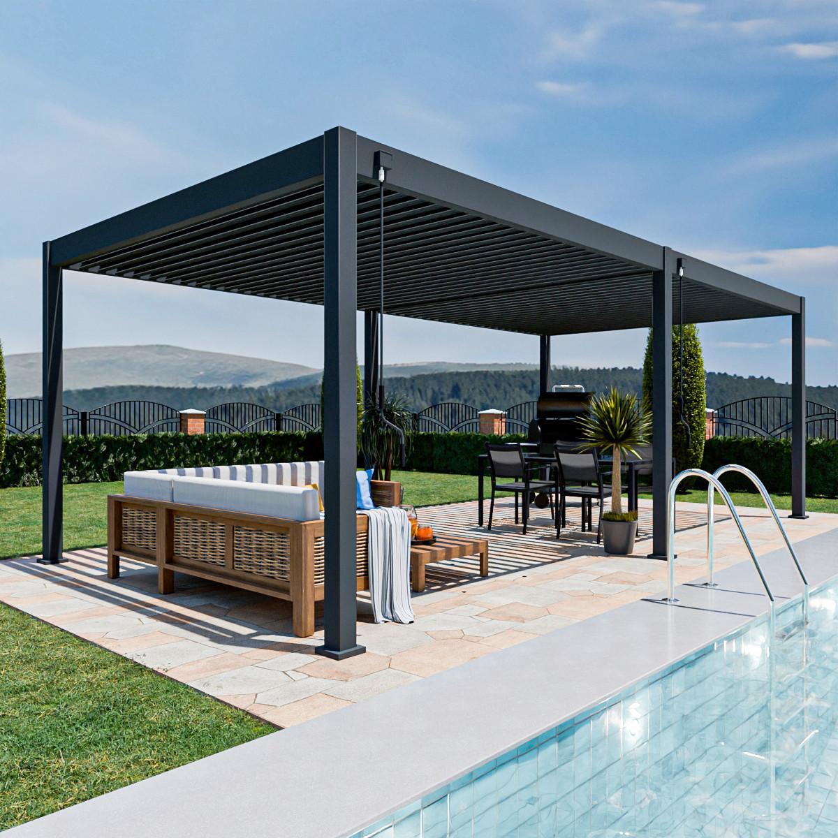 Pergola Superior, Antracit, 3,6x7,2m - barve grafita, Basics, kovina (360/255/720cm) - Gardenson