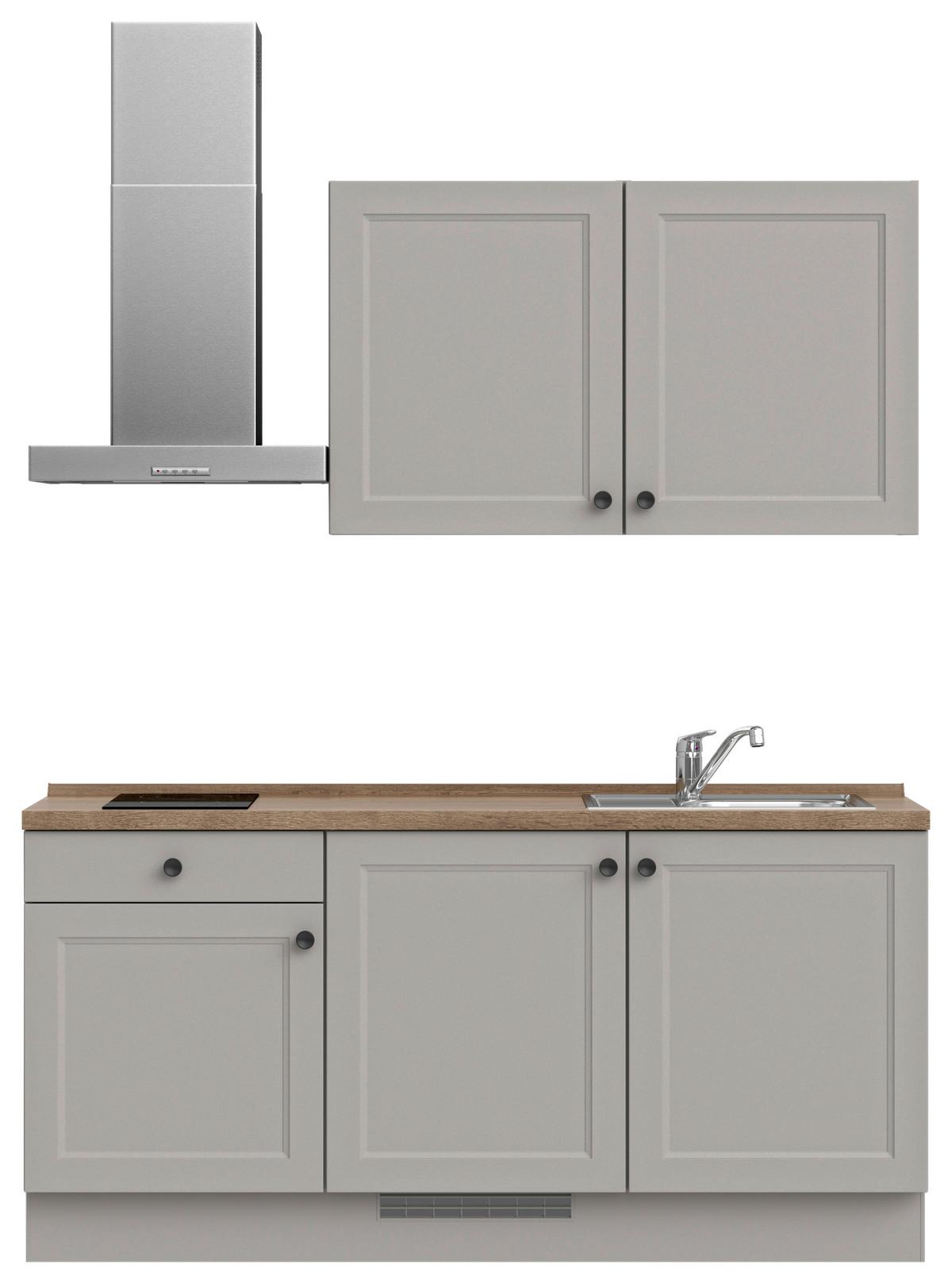 Küchenblock Cascada Low m. Geräten Grau - Eiche dunkel/Schwarz, MODERN, Holzwerkstoff/Metall (180cm) - Nobilia