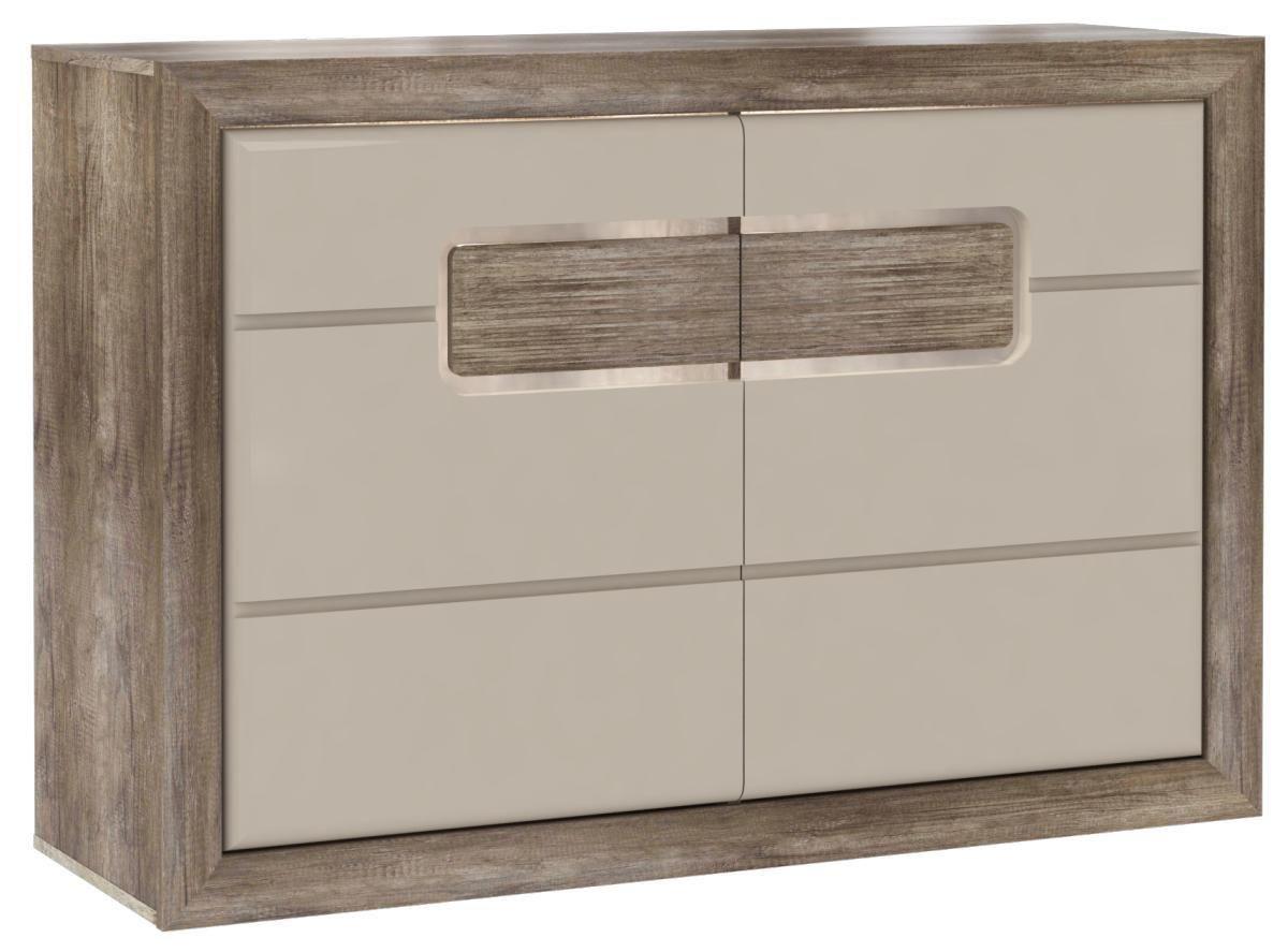 Comodă Tiziano - bej/culoare lemn stejar, Modern, plastic/sticlă (133,8/91,4/43,5cm) - Modern Living
