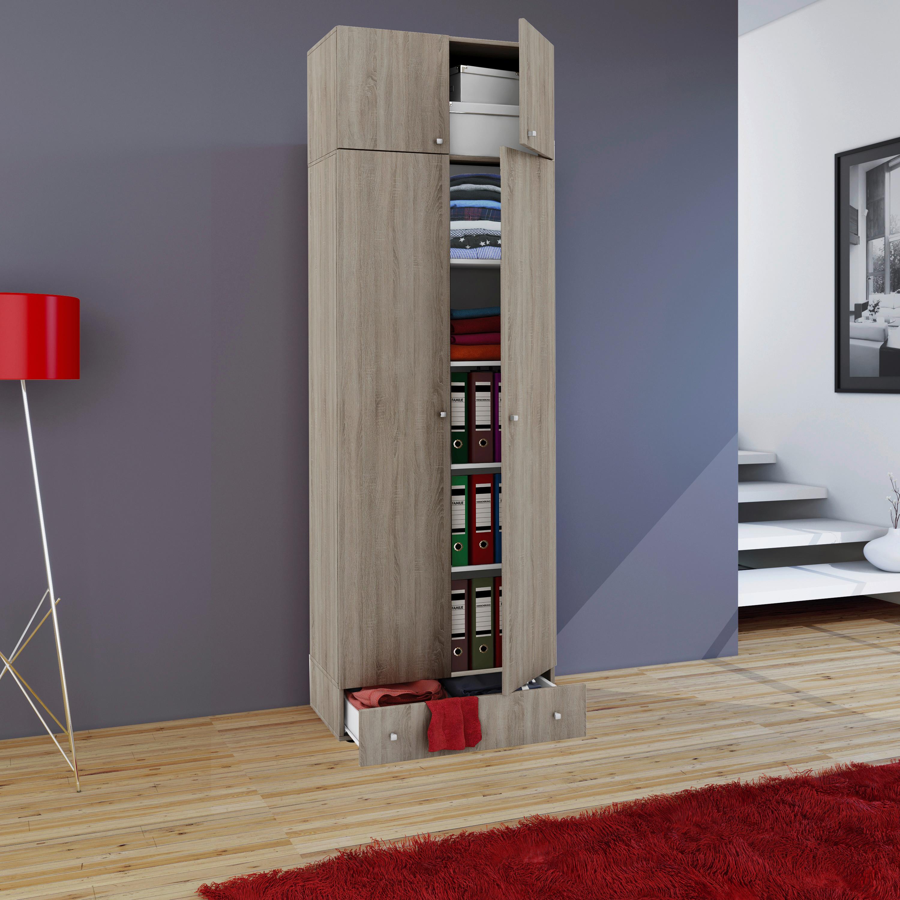 Večnamenska Omara Vandol I, Hrast - srebrne barve/hrast sonoma, Moderno, umetna masa/leseni material (70/238/39cm) - MID.YOU