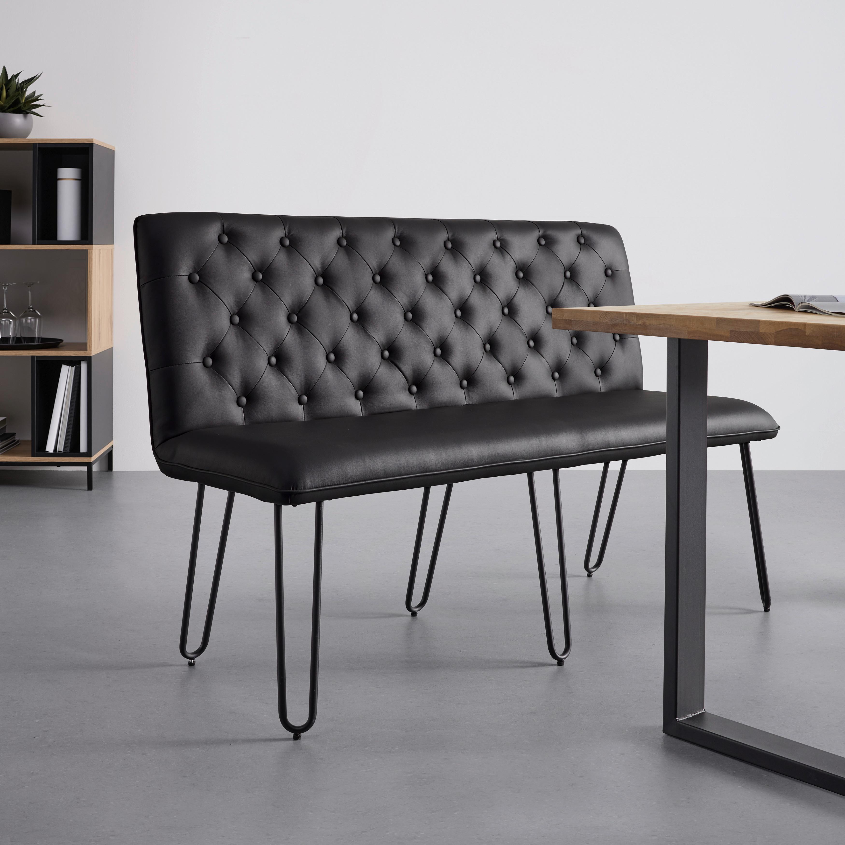 Sitzbank schwarz, "Ivie", Lederlook - Schwarz, MODERN, Holz/Textil (140/92/62cm) - Bessagi Home