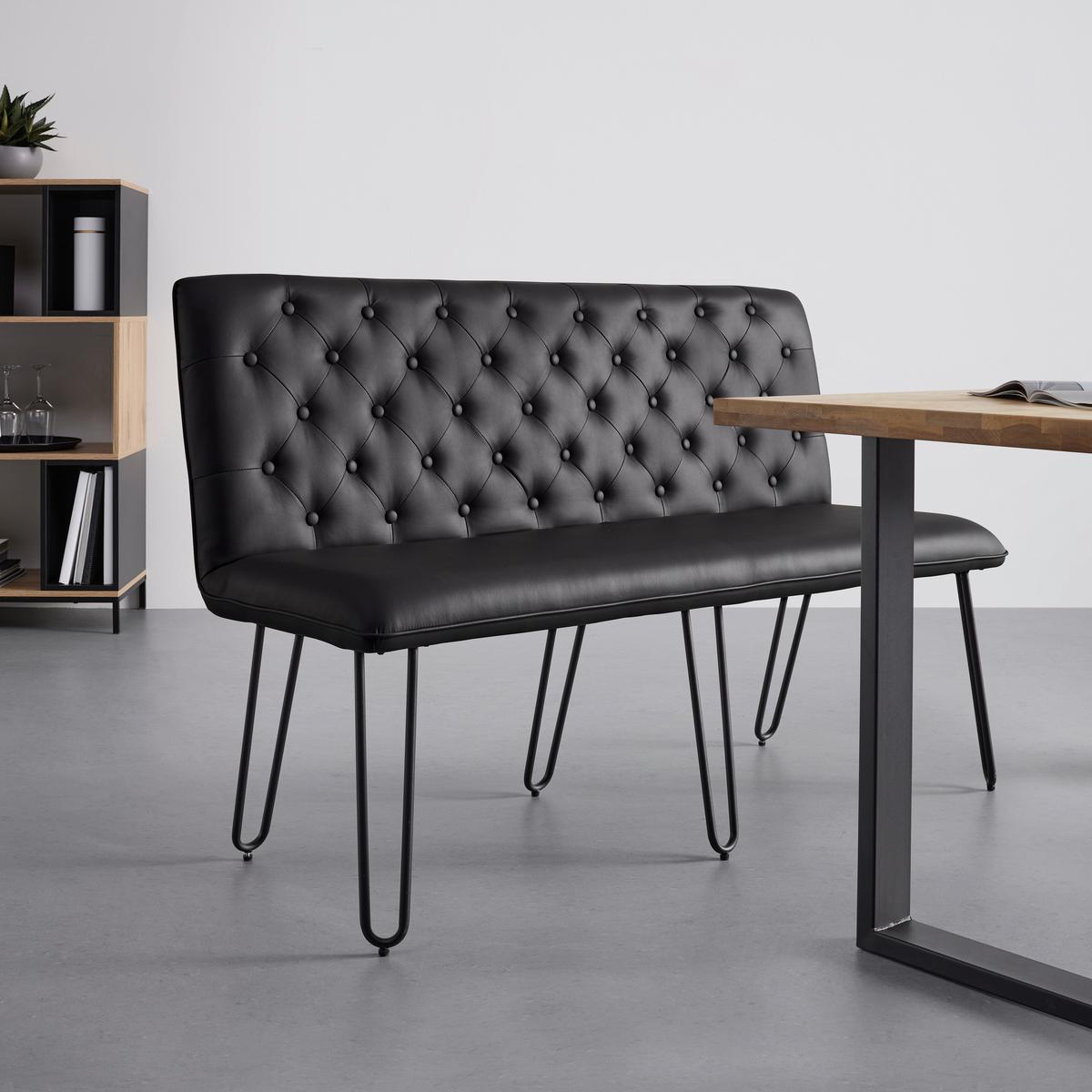 Sitzbank Ivie Schwarz Lederlook Gepolstert - Schwarz, MODERN, Holz/Textil (140/92/62cm) - Bessagi Home